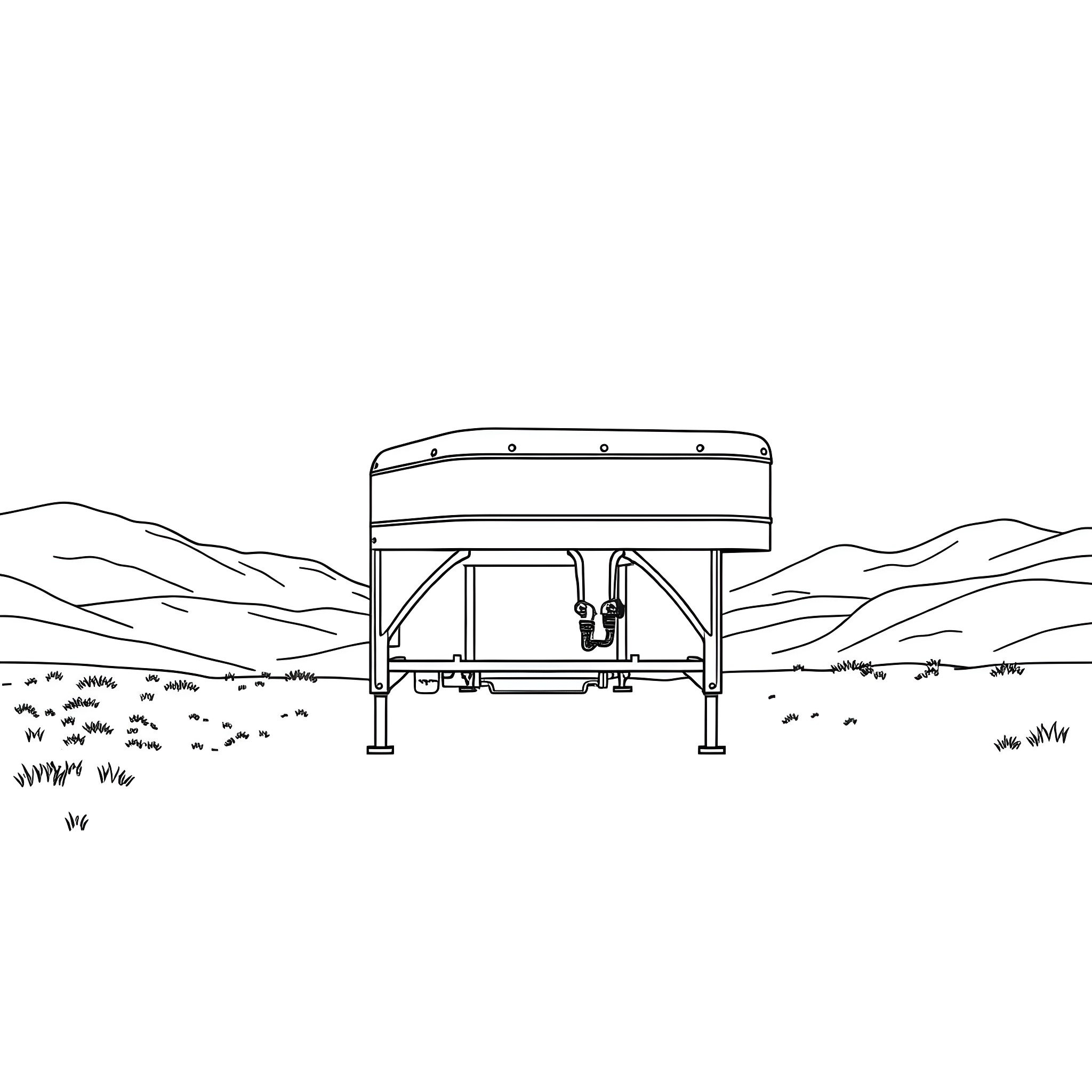 Gooseneck Trailer in a Rural Landscape Coloring Page (free black-and-white line drawing printable PDF for all, from beginners to advanced learners, including children, teens, adults, and seniors)