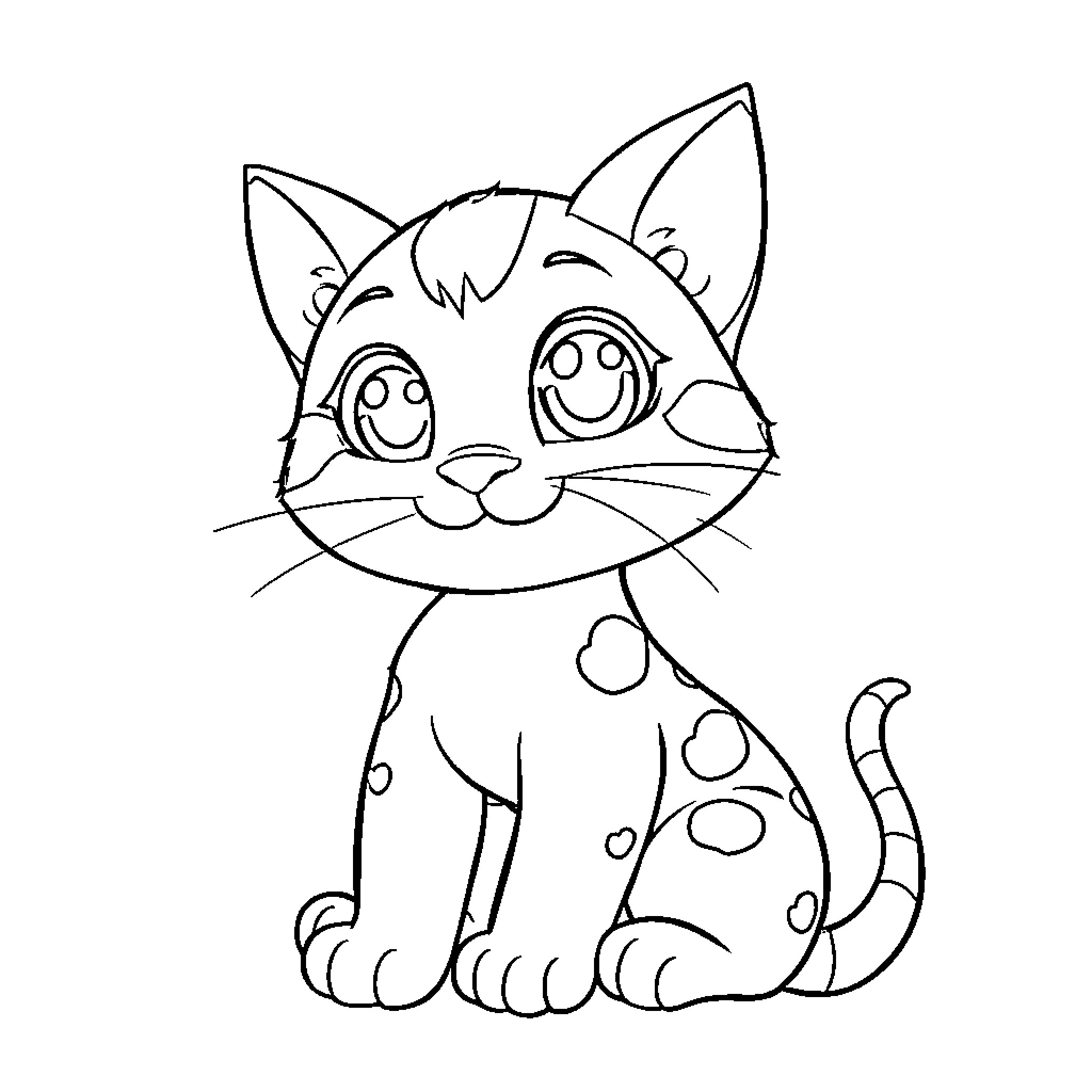 Cat enjoying a cheerful expression Coloring Page (free black-and-white line drawing printable PDF for all, from beginners to advanced learners, including children, teens, adults, and seniors)