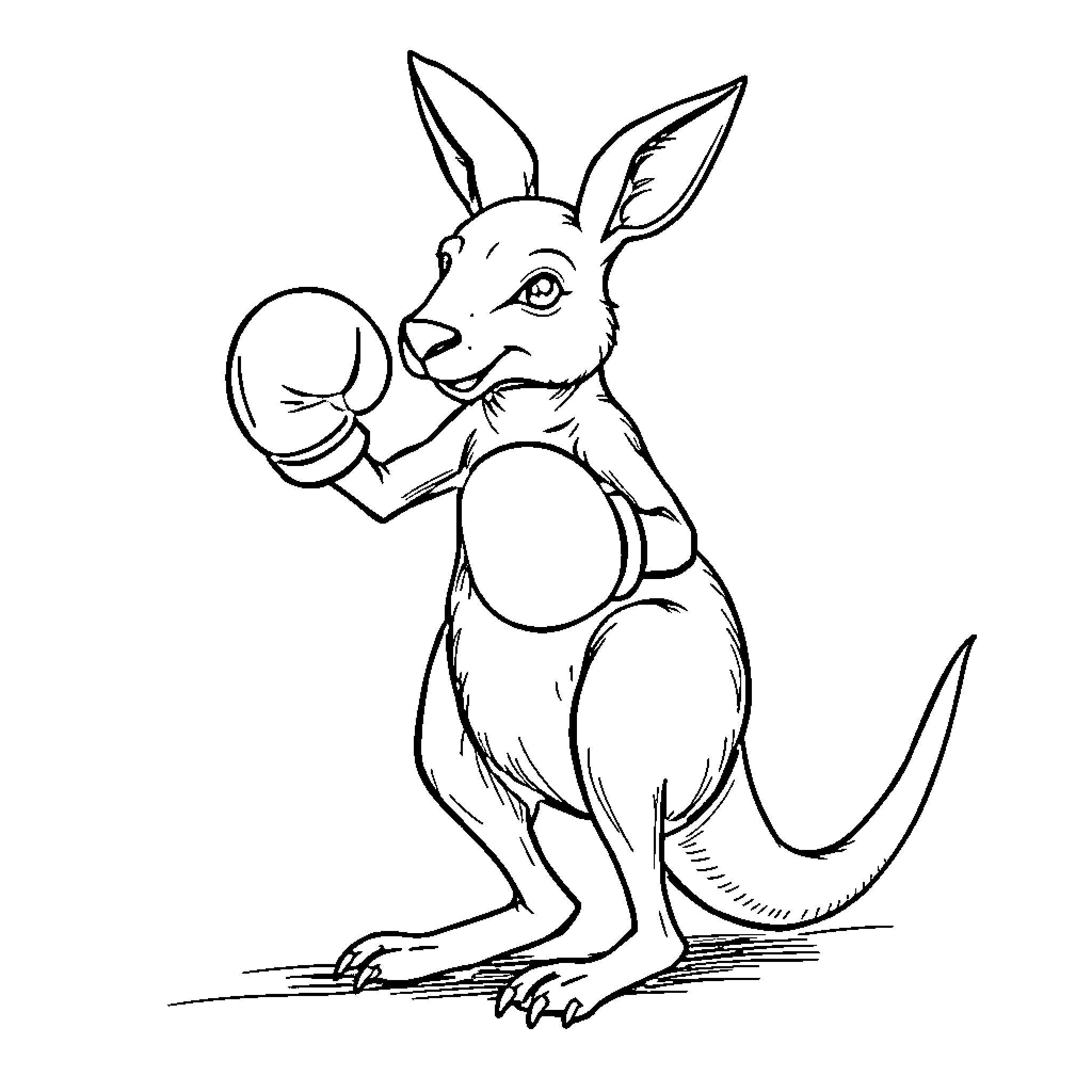 Kangaroo Boxing Playfully Coloring Page (free black-and-white line drawing printable PDF for all, from beginners to advanced learners, including children, teens, adults, and seniors)