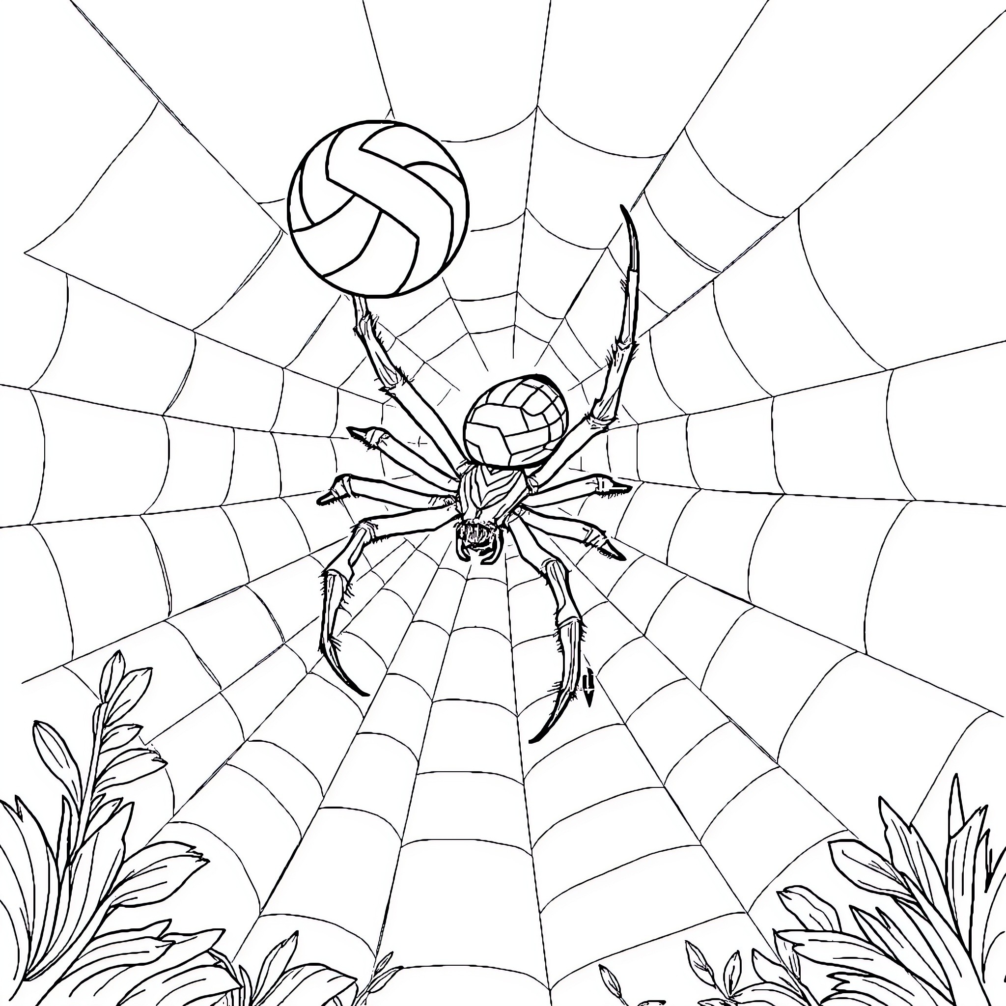 Orb Weaver Spider Weaving Intricate Web Coloring Page (free black-and-white line drawing printable PDF for all, from beginners to advanced learners, including children, teens, adults, and seniors)