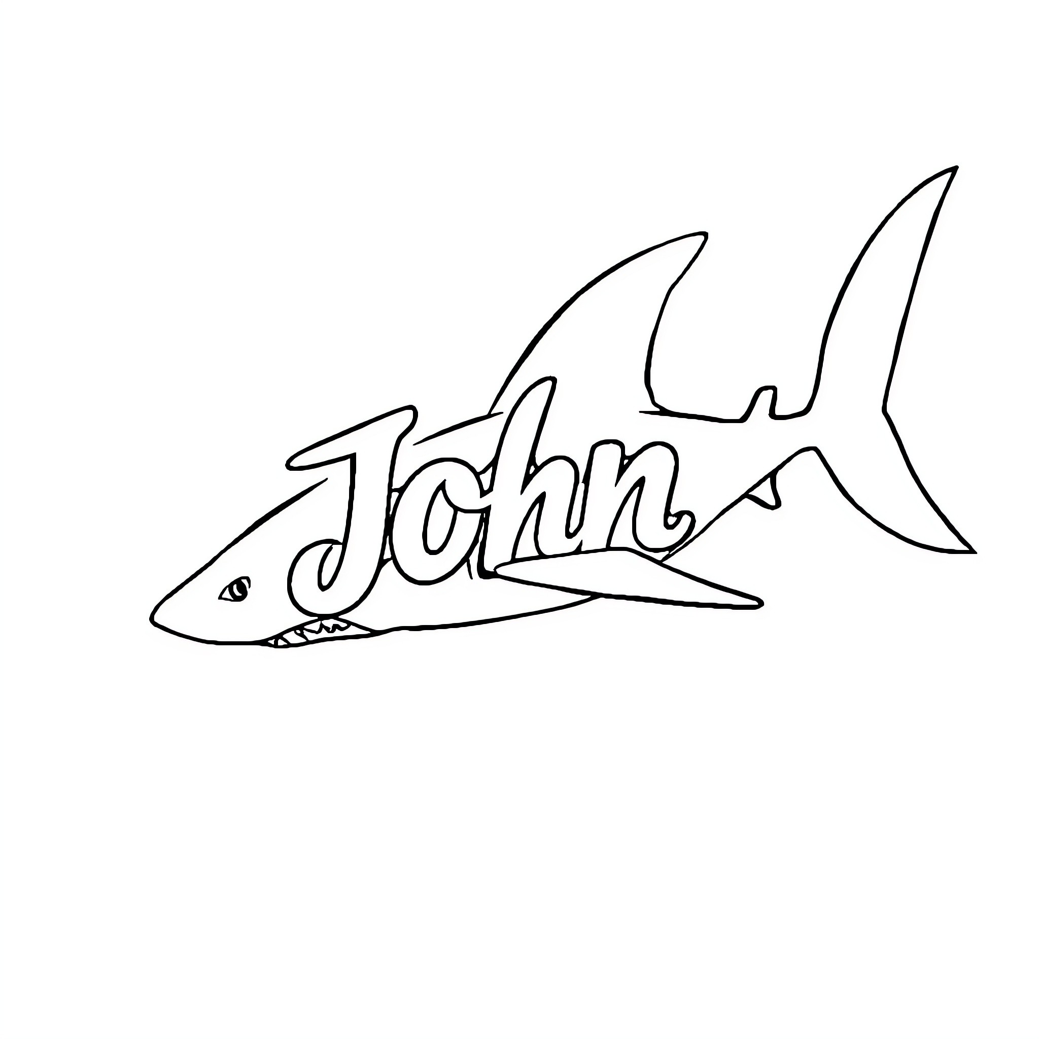 Shark named John Coloring Page (free black-and-white line drawing printable PDF for all, from beginners to advanced learners, including children, teens, adults, and seniors)