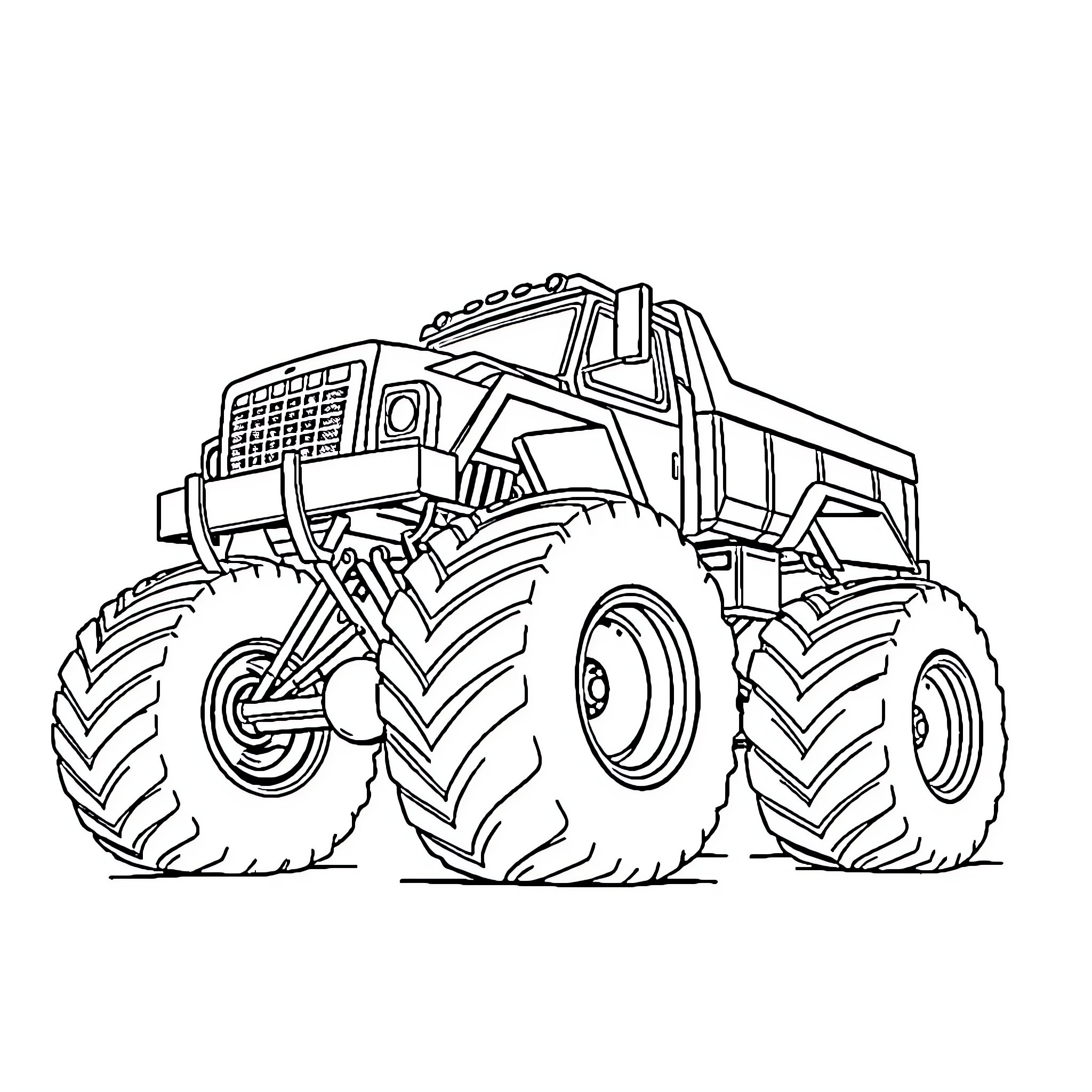 Monster Truck on the move Coloring Page (free black-and-white line drawing printable PDF for all, from beginners to advanced learners, including children, teens, adults, and seniors)
