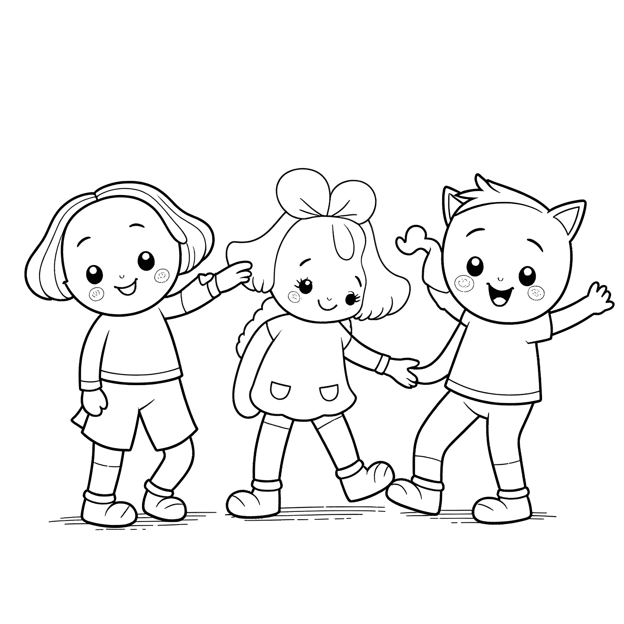 Number of Cheerful Children in Casual Attire Coloring Page (free black-and-white line drawing printable PDF for all, from beginners to advanced learners, including children, teens, adults, and seniors)