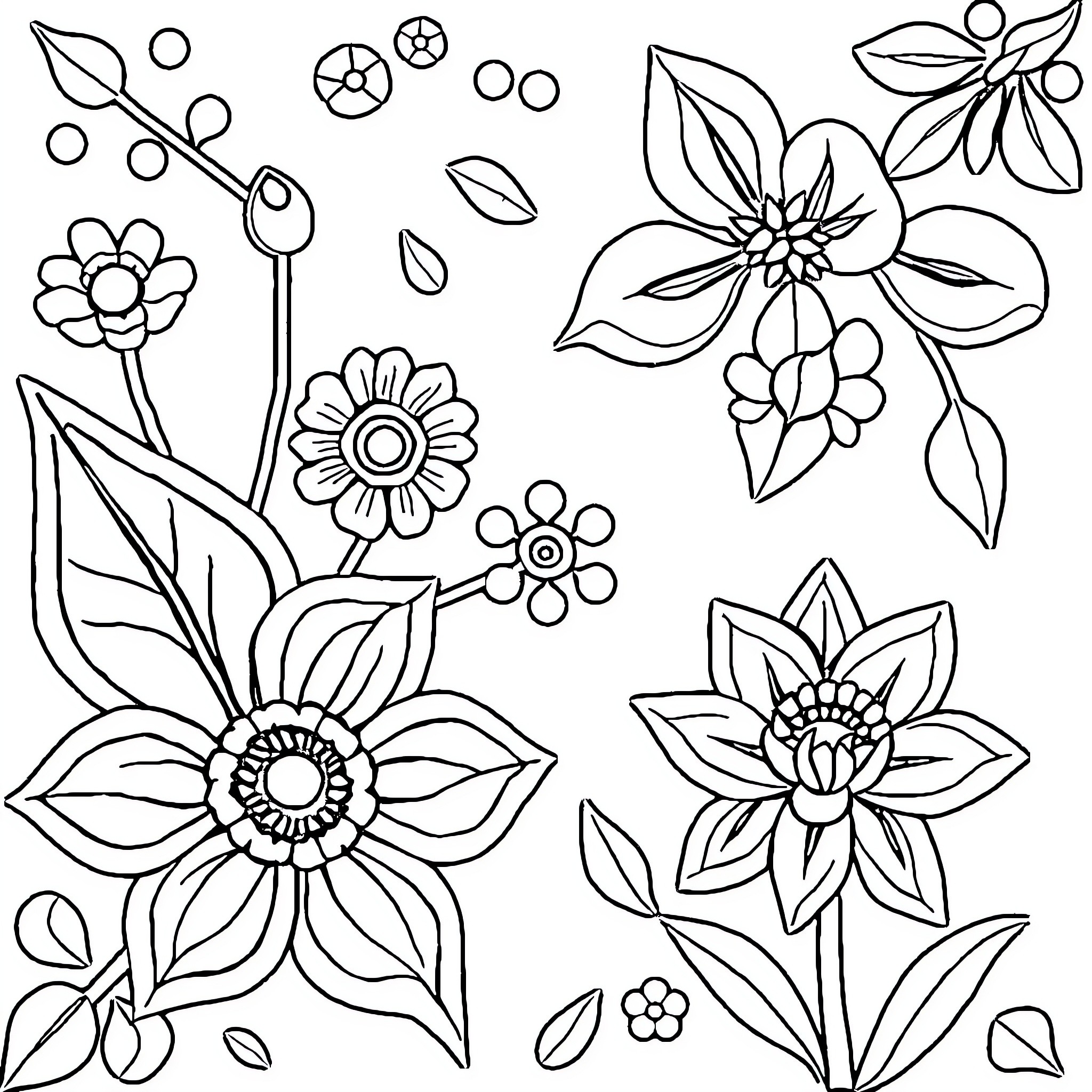 Ojibwe Floral Patterns and Decorative Flowers Coloring Page (free black-and-white line drawing printable PDF for all, from beginners to advanced learners, including children, teens, adults, and seniors)