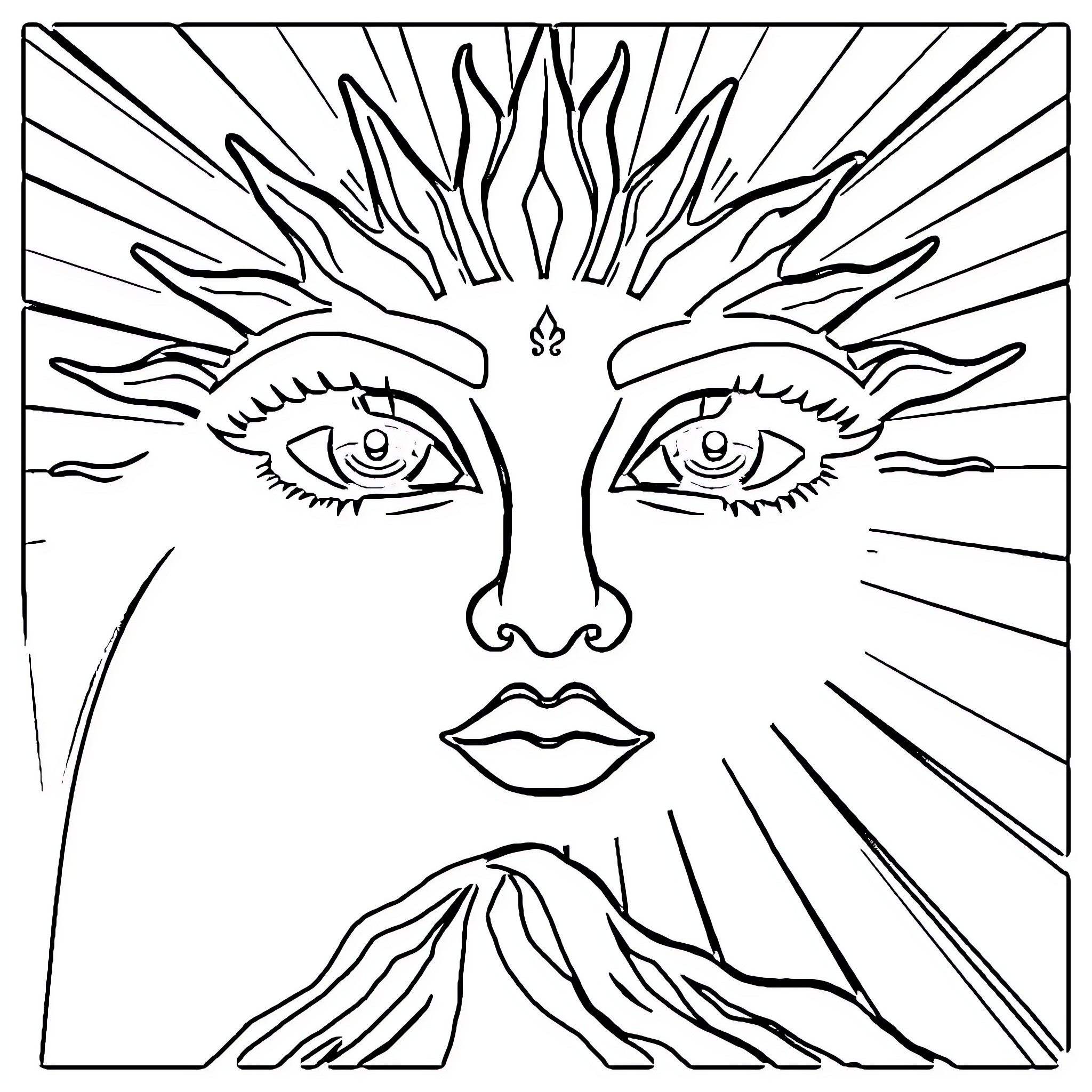 Sun shining on the face of nature Coloring Page (free black-and-white line drawing printable PDF for all, from beginners to advanced learners, including children, teens, adults, and seniors)