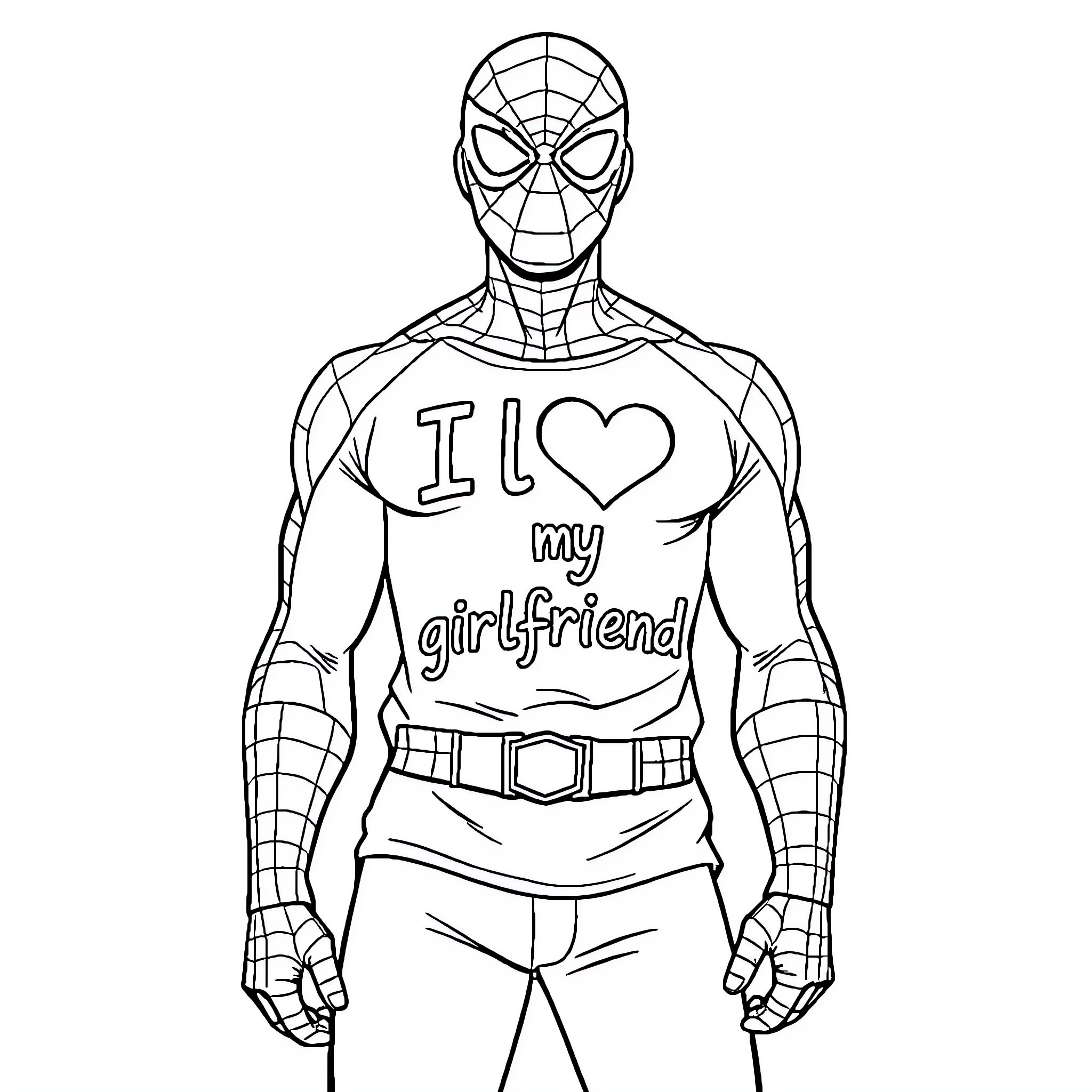 Spiderman professes love for his girlfriend Coloring Page (free black-and-white line drawing printable PDF for all, from beginners to advanced learners, including children, teens, adults, and seniors)
