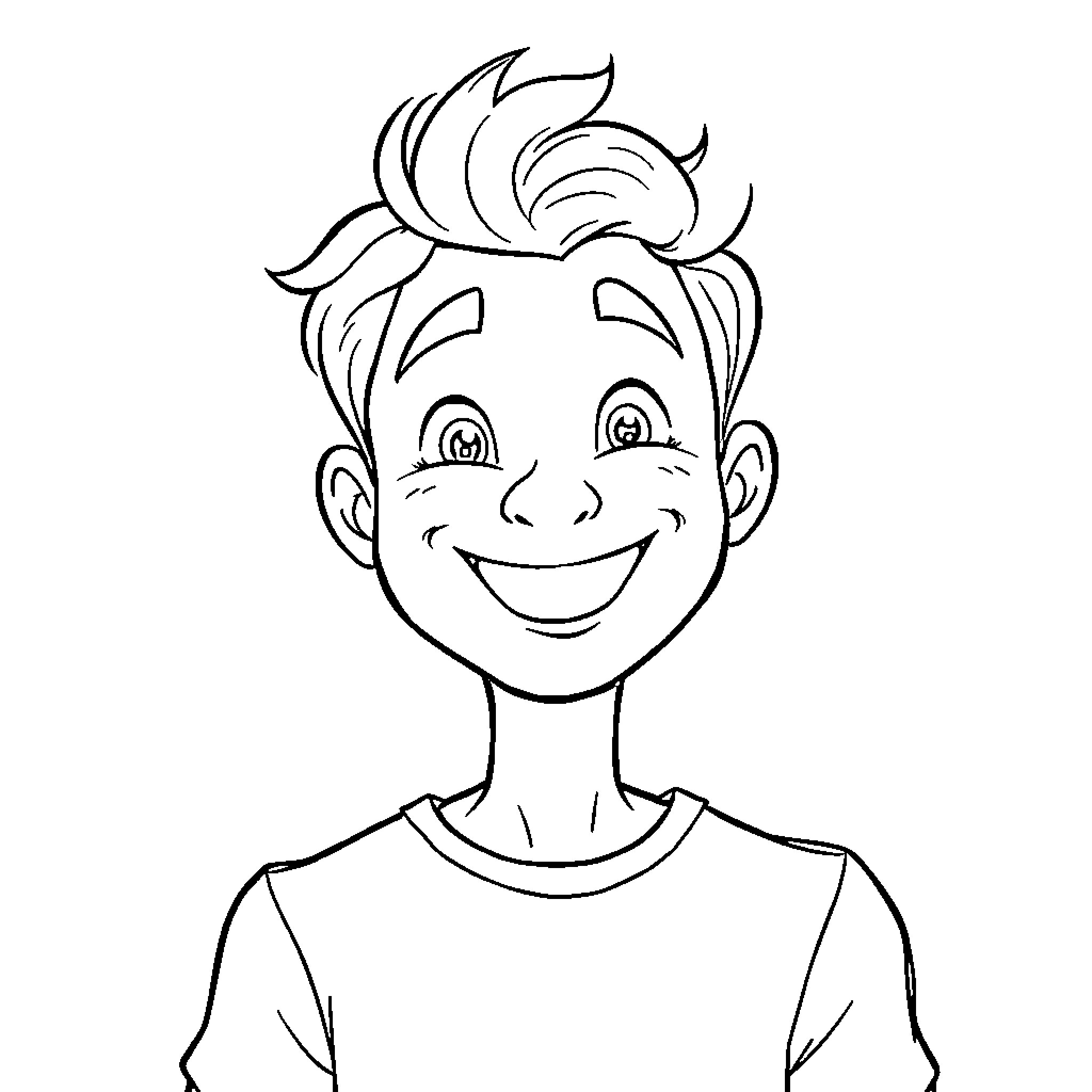 Chipper young boy's cheerful expression Coloring Page (free black-and-white line drawing printable PDF for all, from beginners to advanced learners, including children, teens, adults, and seniors)