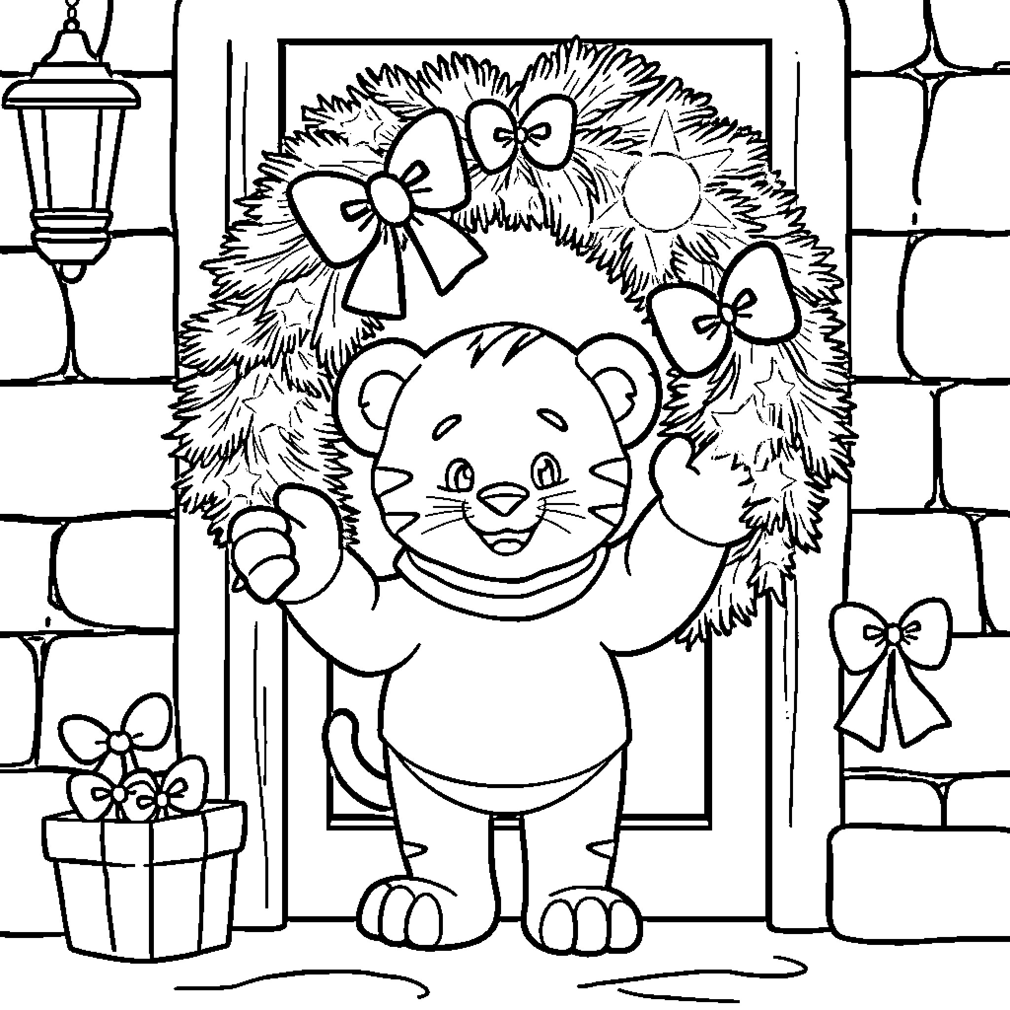 Daniel Tiger's Winter Wonderland Scene Coloring Page (free black-and-white line drawing printable PDF for all, from beginners to advanced learners, including children, teens, adults, and seniors)