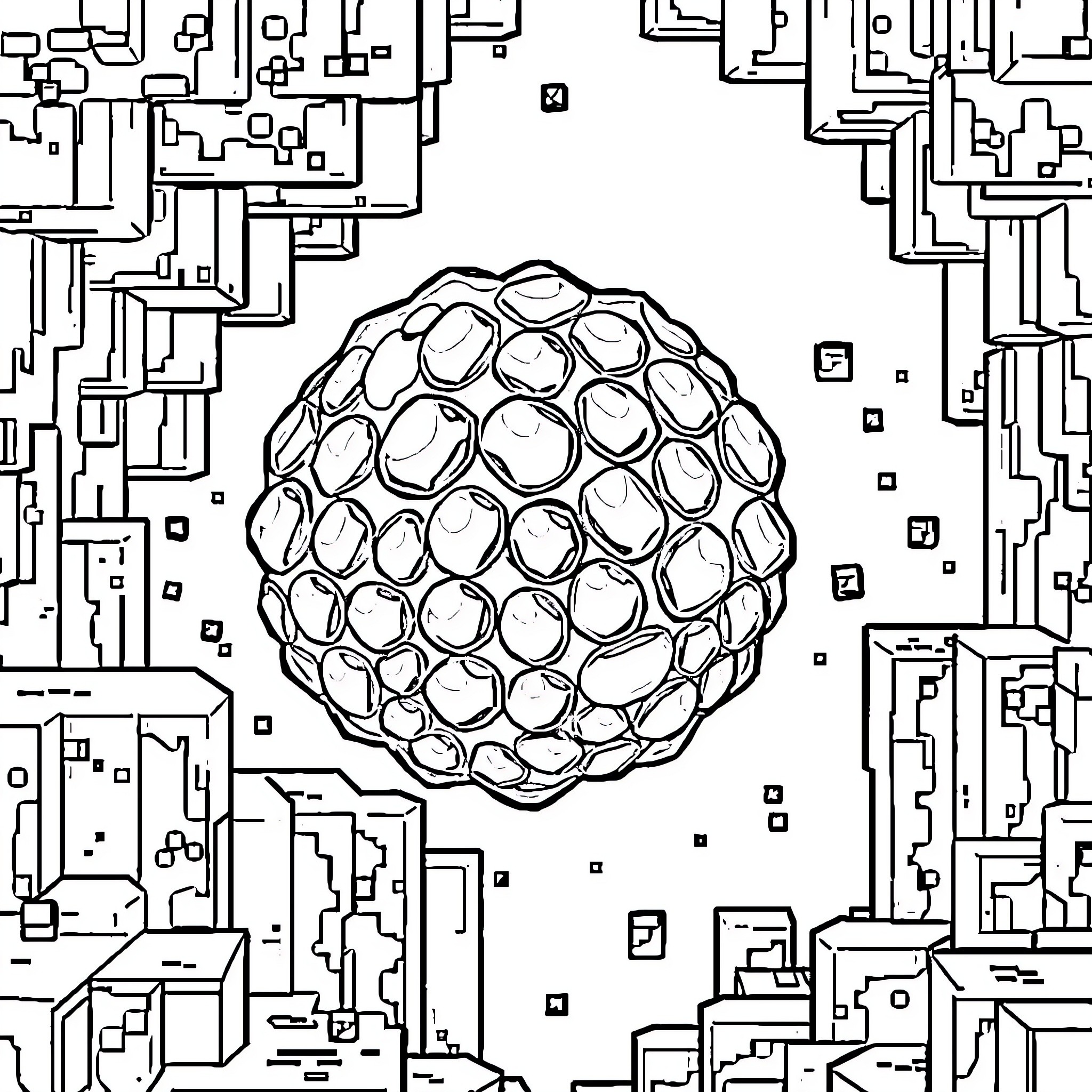 Enderpearl in a digital landscape Coloring Page (free black-and-white line drawing printable PDF for all, from beginners to advanced learners, including children, teens, adults, and seniors)