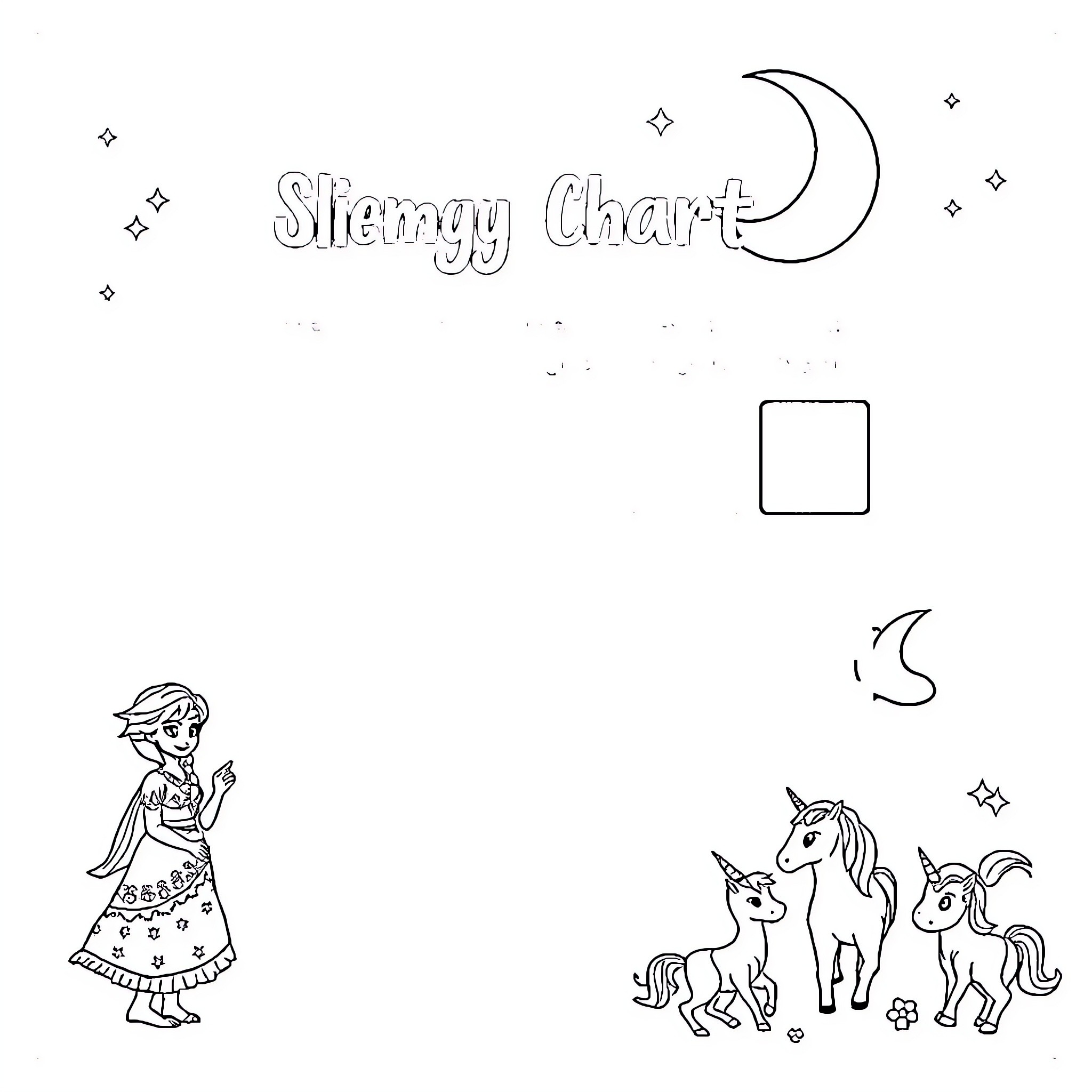 Disney Character nighttime scene with girl and horses Coloring Page (free black-and-white line drawing printable PDF for all, from beginners to advanced learners, including children, teens, adults, and seniors)