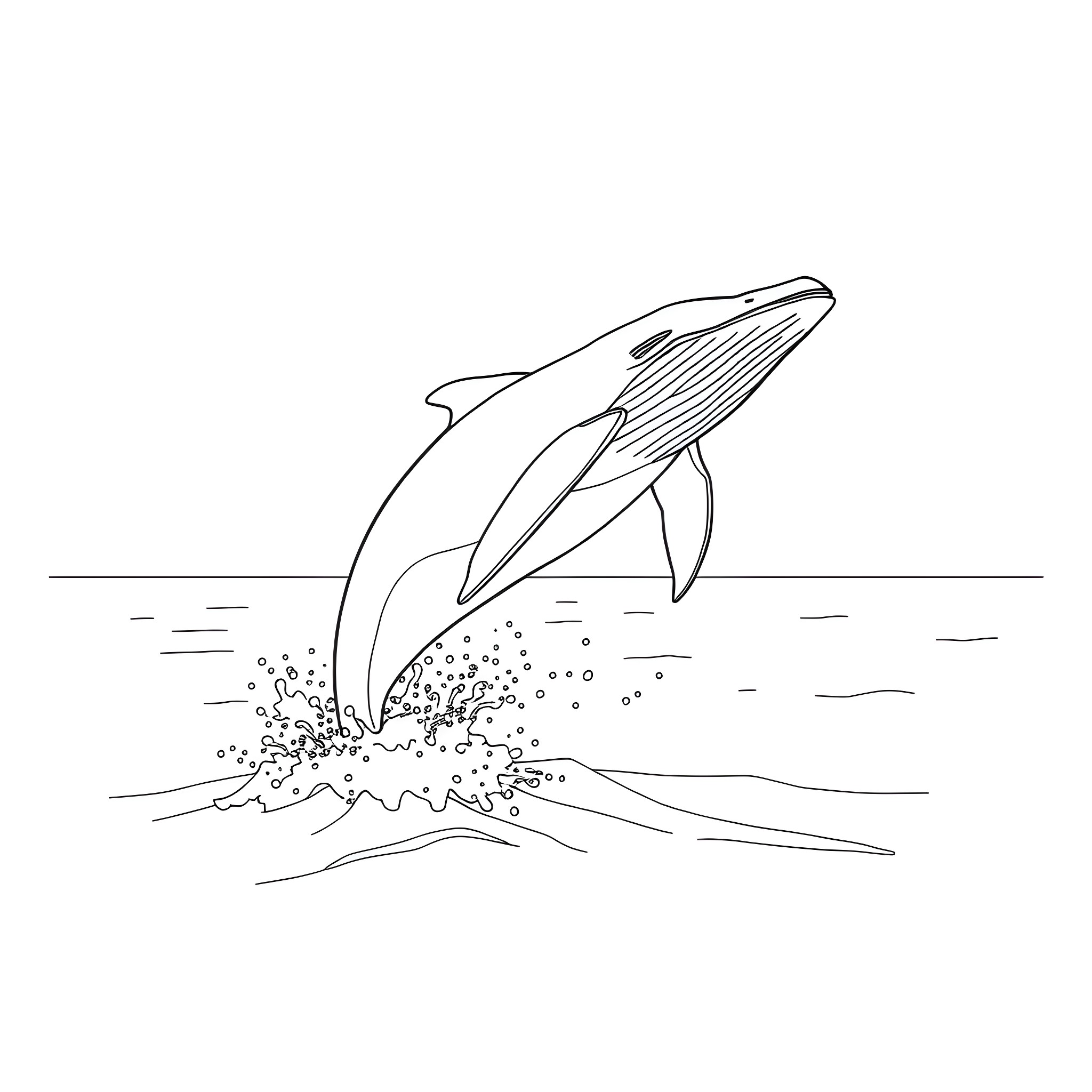 Whale jumping out of the water Coloring Page (free black-and-white line drawing printable PDF for all, from beginners to advanced learners, including children, teens, adults, and seniors)