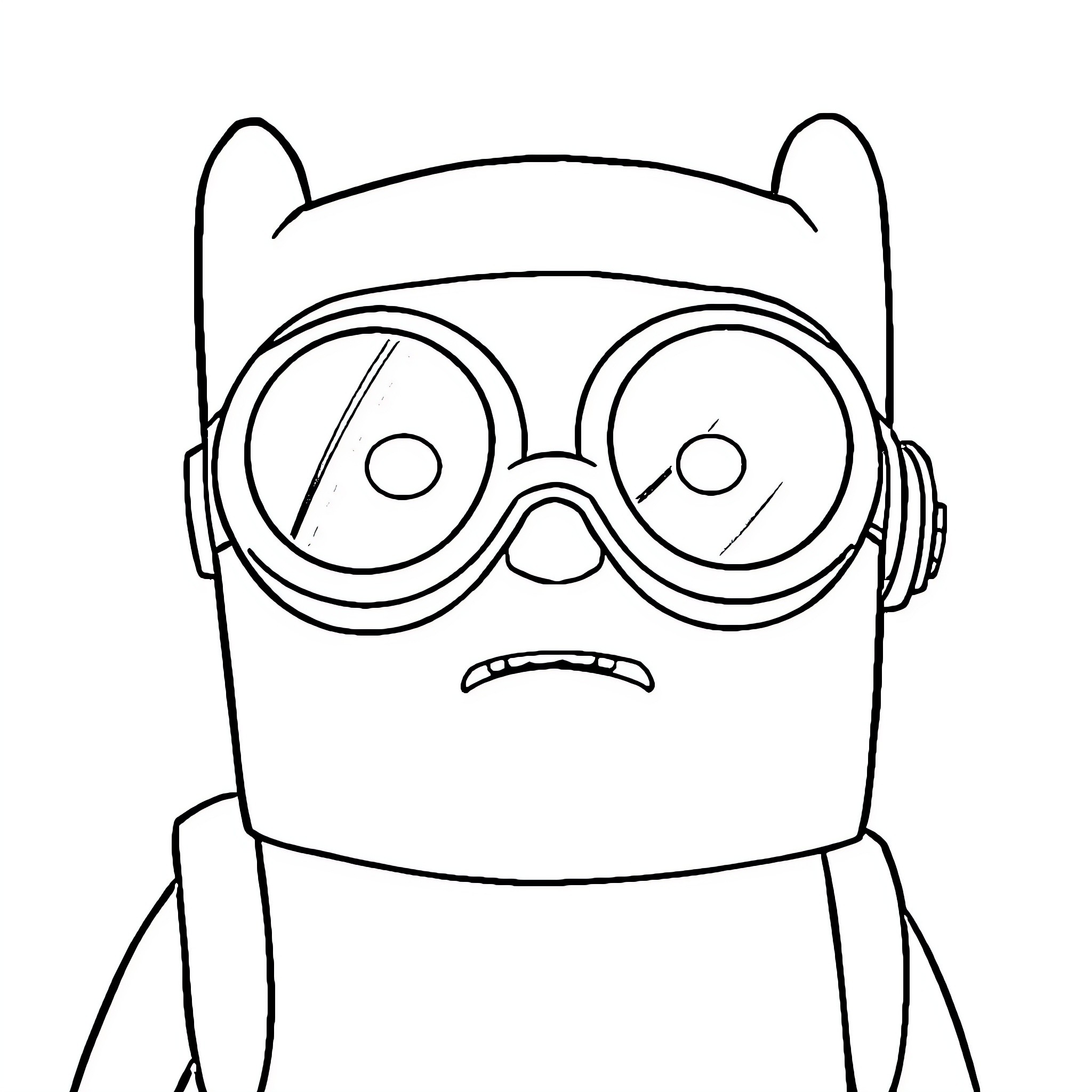 Finn wearing silly goggles in a cartoon style Coloring Page (free black-and-white line drawing printable PDF for all, from beginners to advanced learners, including children, teens, adults, and seniors)