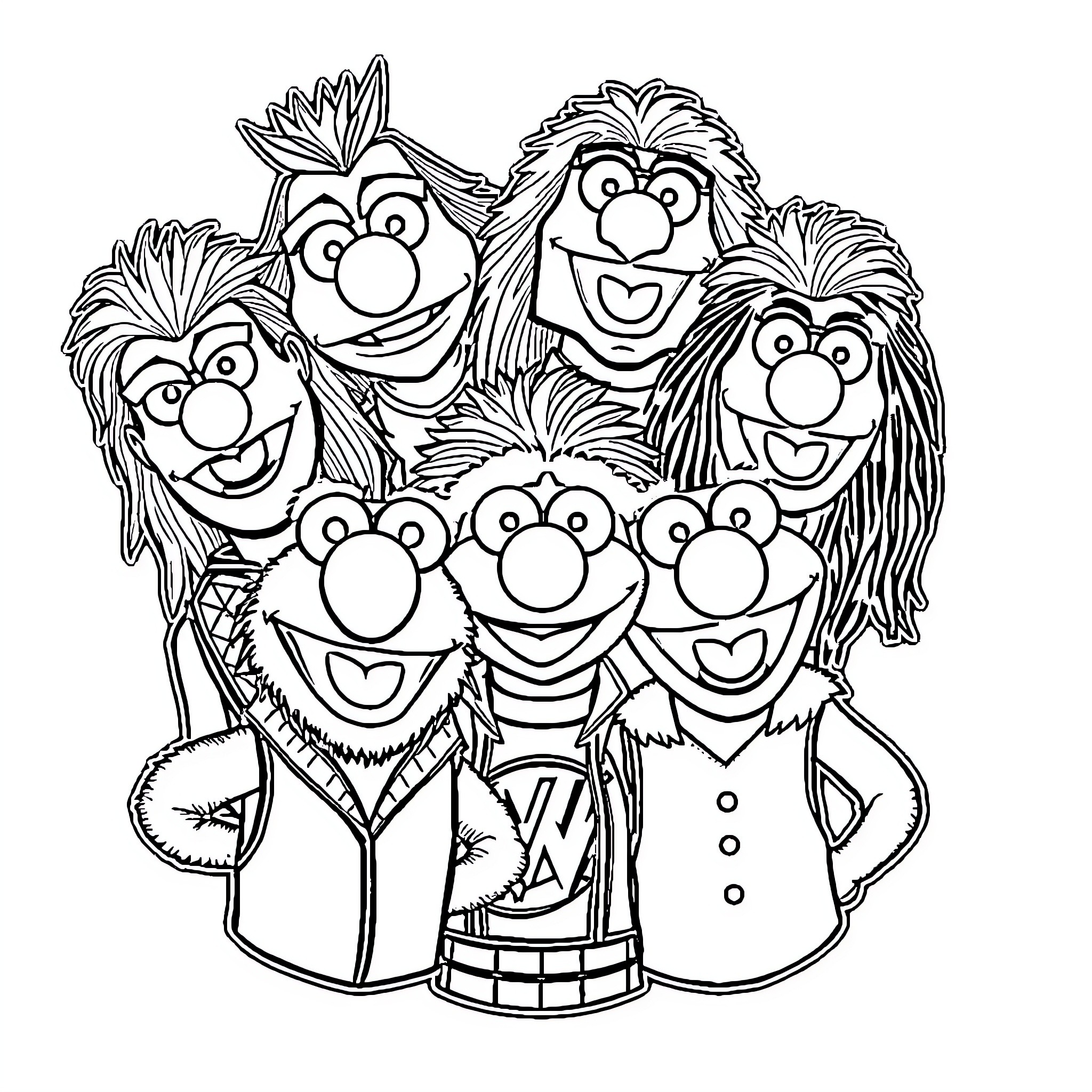 WWE Superstars in Playful Costumes Coloring Page (free black-and-white line drawing printable PDF for all, from beginners to advanced learners, including children, teens, adults, and seniors)