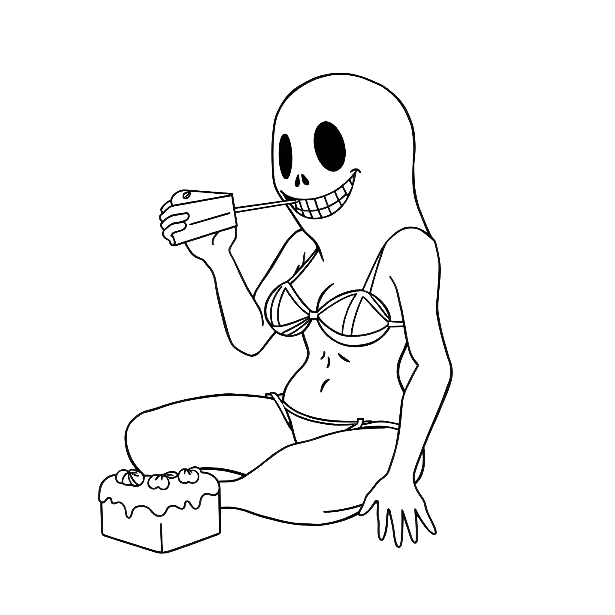 Ghostface enjoying a sweet treat Coloring Page (free black-and-white line drawing printable PDF for all, from beginners to advanced learners, including children, teens, adults, and seniors)