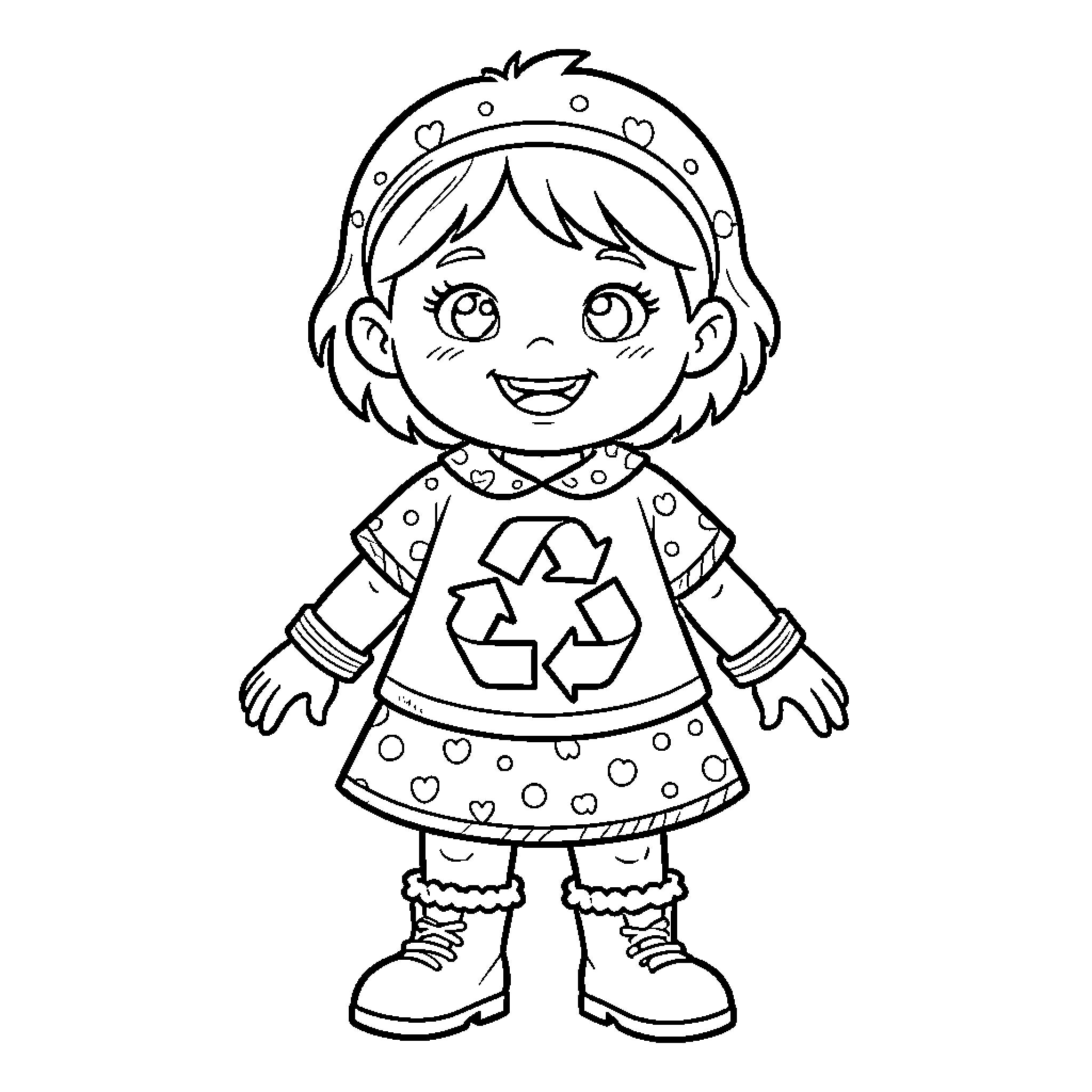 Recycling Superchild Promotes Environmental Protection Coloring Page (free black-and-white line drawing printable PDF for all, from beginners to advanced learners, including children, teens, adults, and seniors)