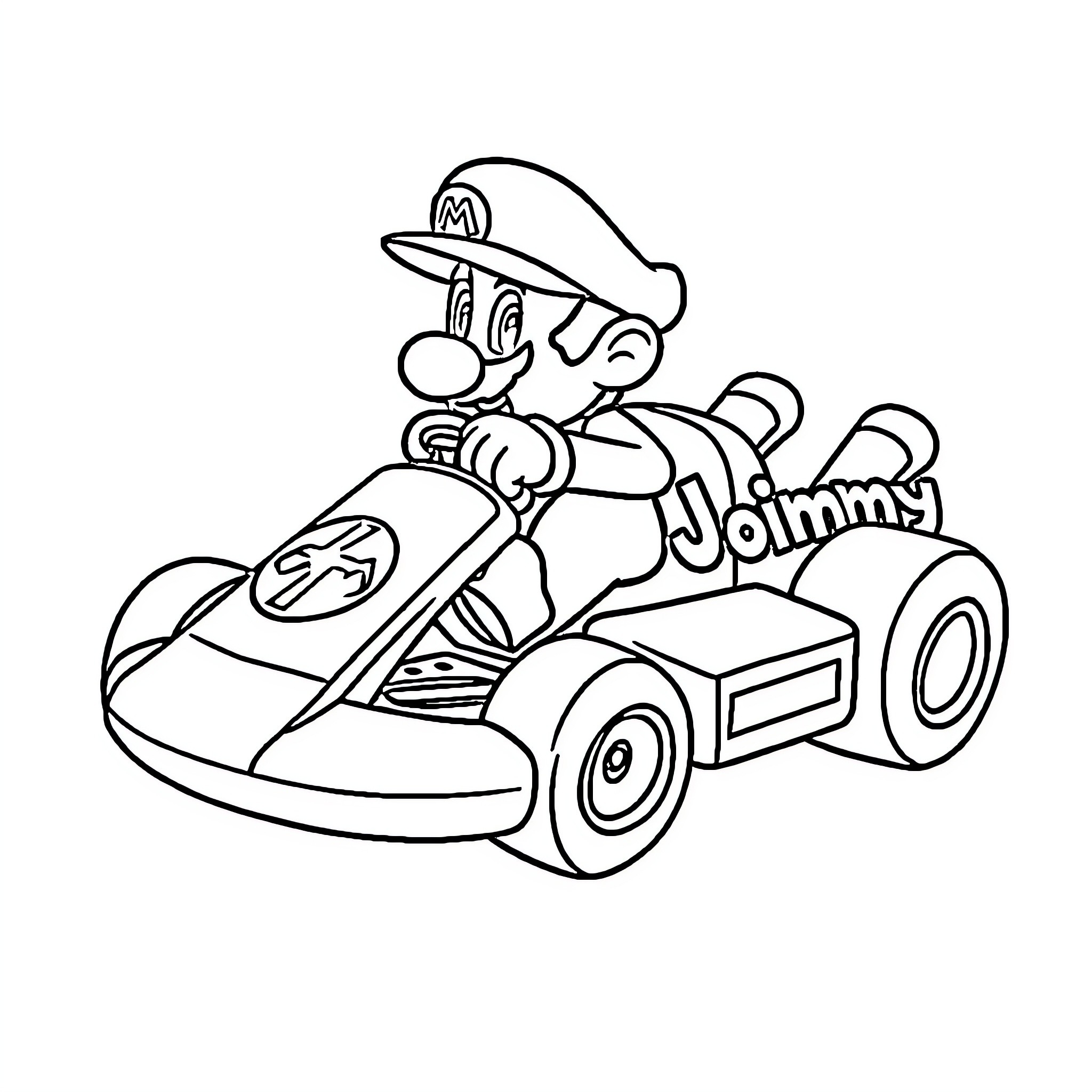 Mario Kart Racer in Go-Kart Speeding Ahead Coloring Page (free black-and-white line drawing printable PDF for all, from beginners to advanced learners, including children, teens, adults, and seniors)