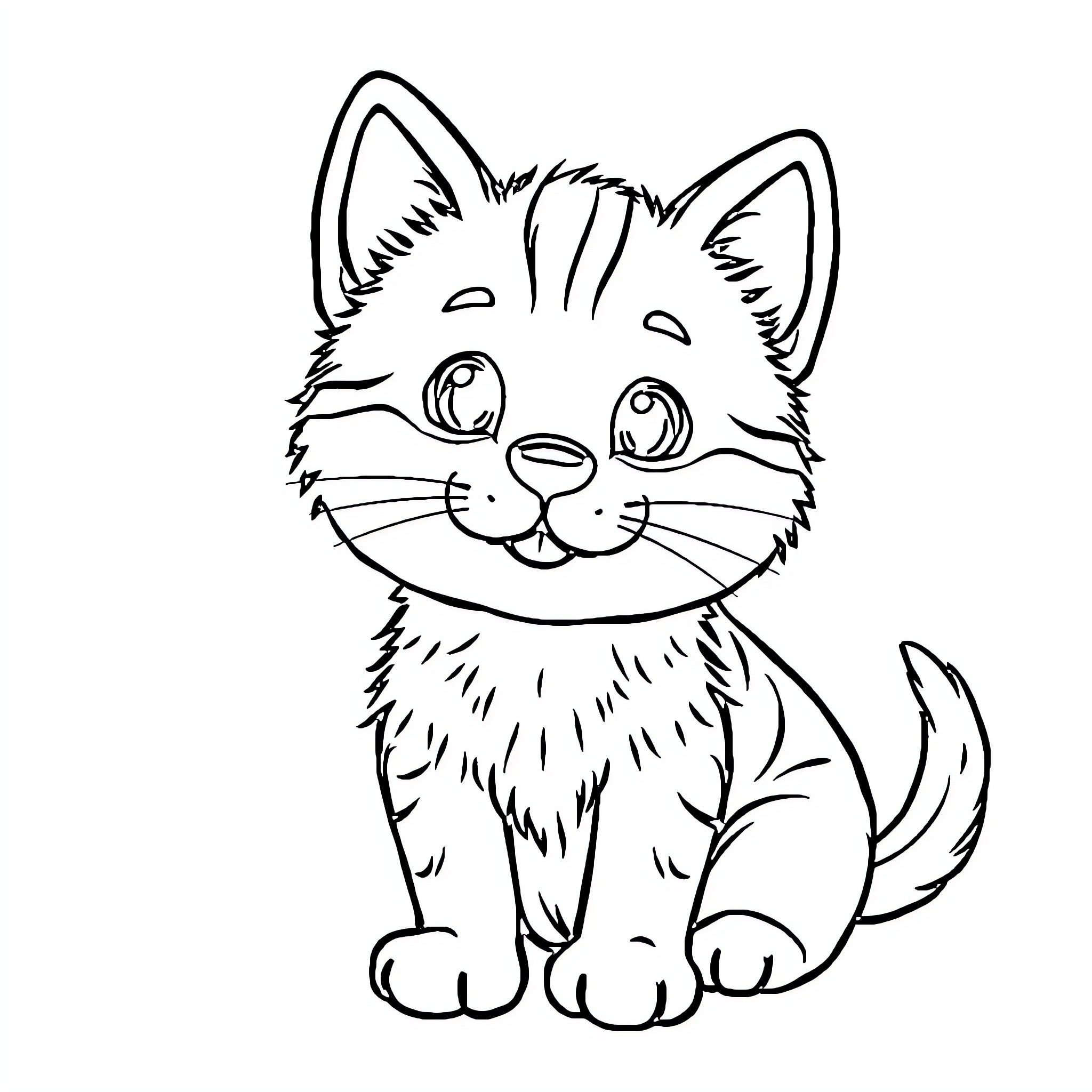 Animal Kitten with Cute Expression Coloring Page (free black-and-white line drawing printable PDF for all, from beginners to advanced learners, including children, teens, adults, and seniors)
