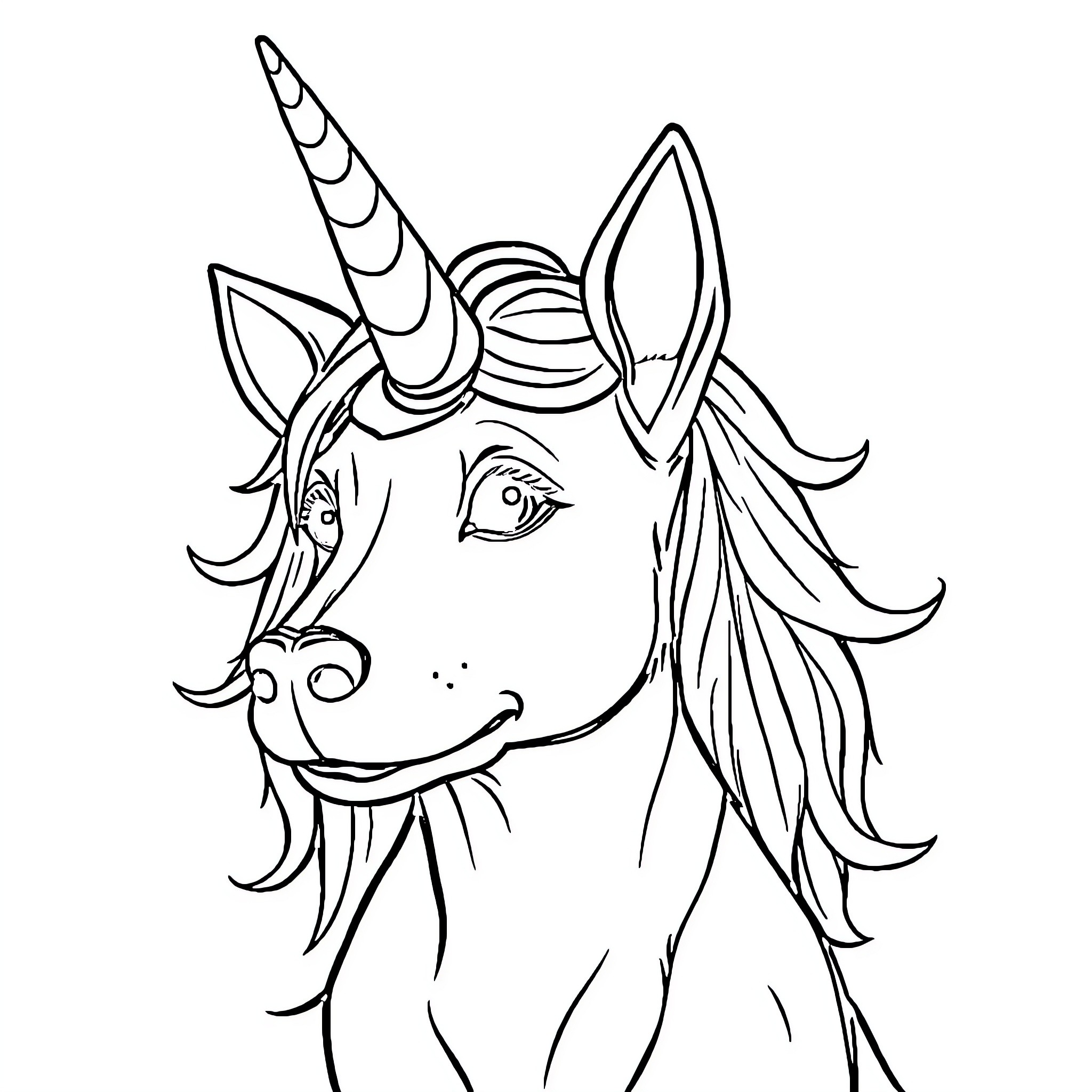 Unicorn Dog enjoying magical mischief Coloring Page (free black-and-white line drawing printable PDF for all, from beginners to advanced learners, including children, teens, adults, and seniors)