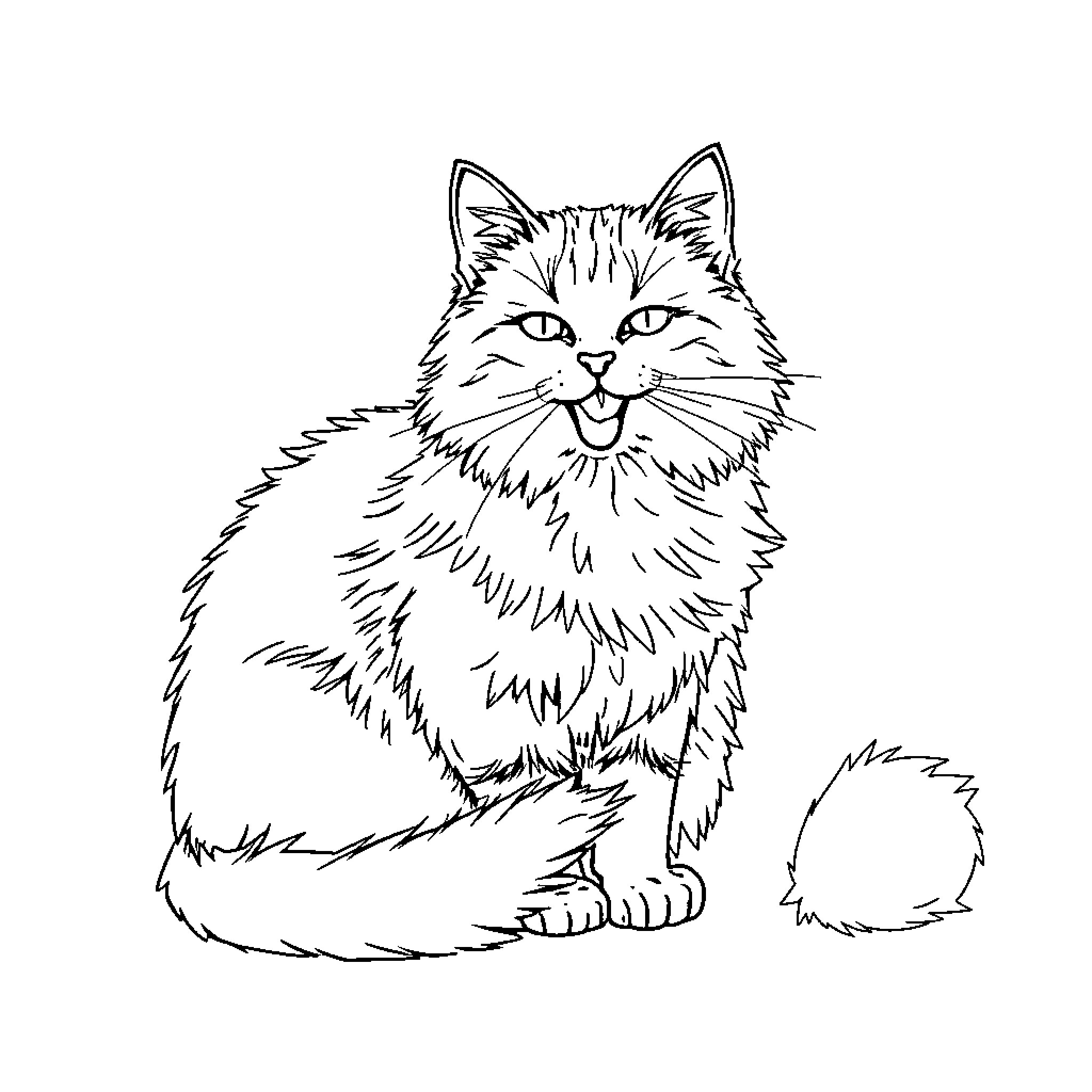 Cat in a playful pose Coloring Page (free black-and-white line drawing printable PDF for all, from beginners to advanced learners, including children, teens, adults, and seniors)