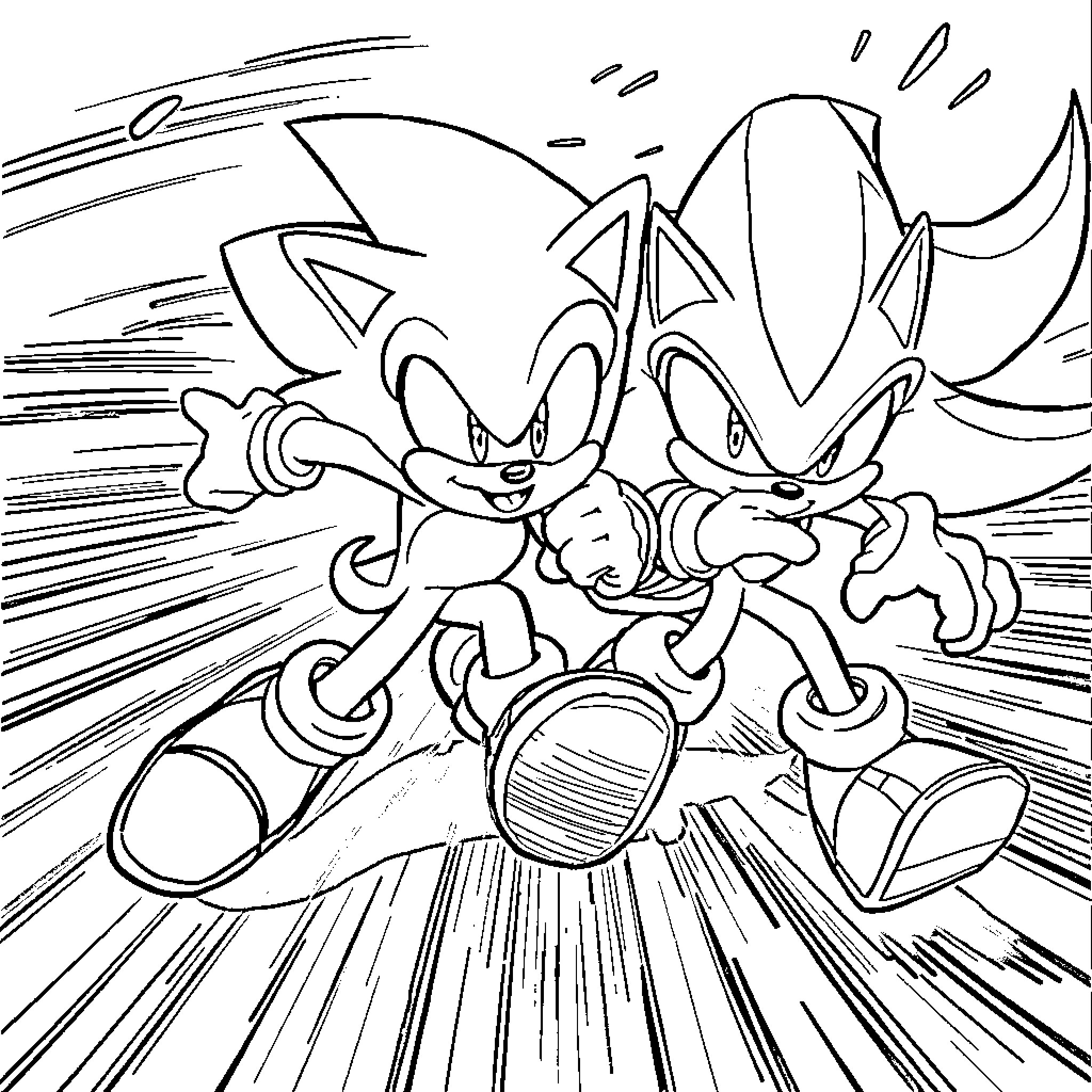 Sonic and friends racing with high energy Coloring Page (free black-and-white line drawing printable PDF for all, from beginners to advanced learners, including children, teens, adults, and seniors)