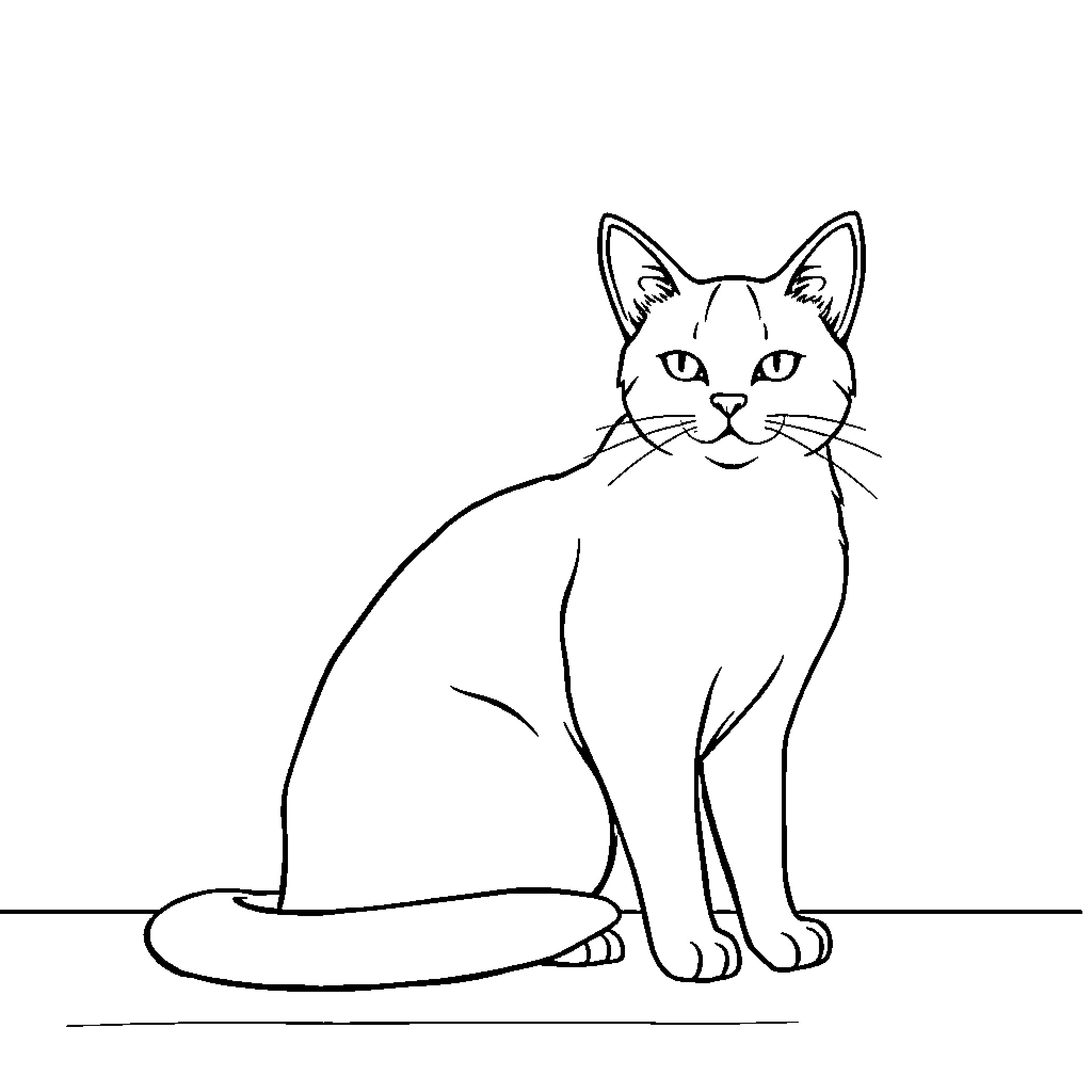 Cat sitting calmly on a surface Coloring Page (free black-and-white line drawing printable PDF for all, from beginners to advanced learners, including children, teens, adults, and seniors)