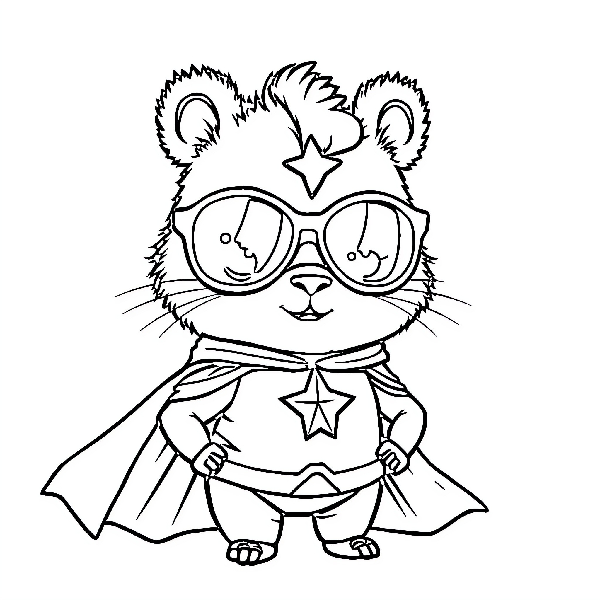 Capybara dressed as a superhero in costume Coloring Page (free black-and-white line drawing printable PDF for all, from beginners to advanced learners, including children, teens, adults, and seniors)