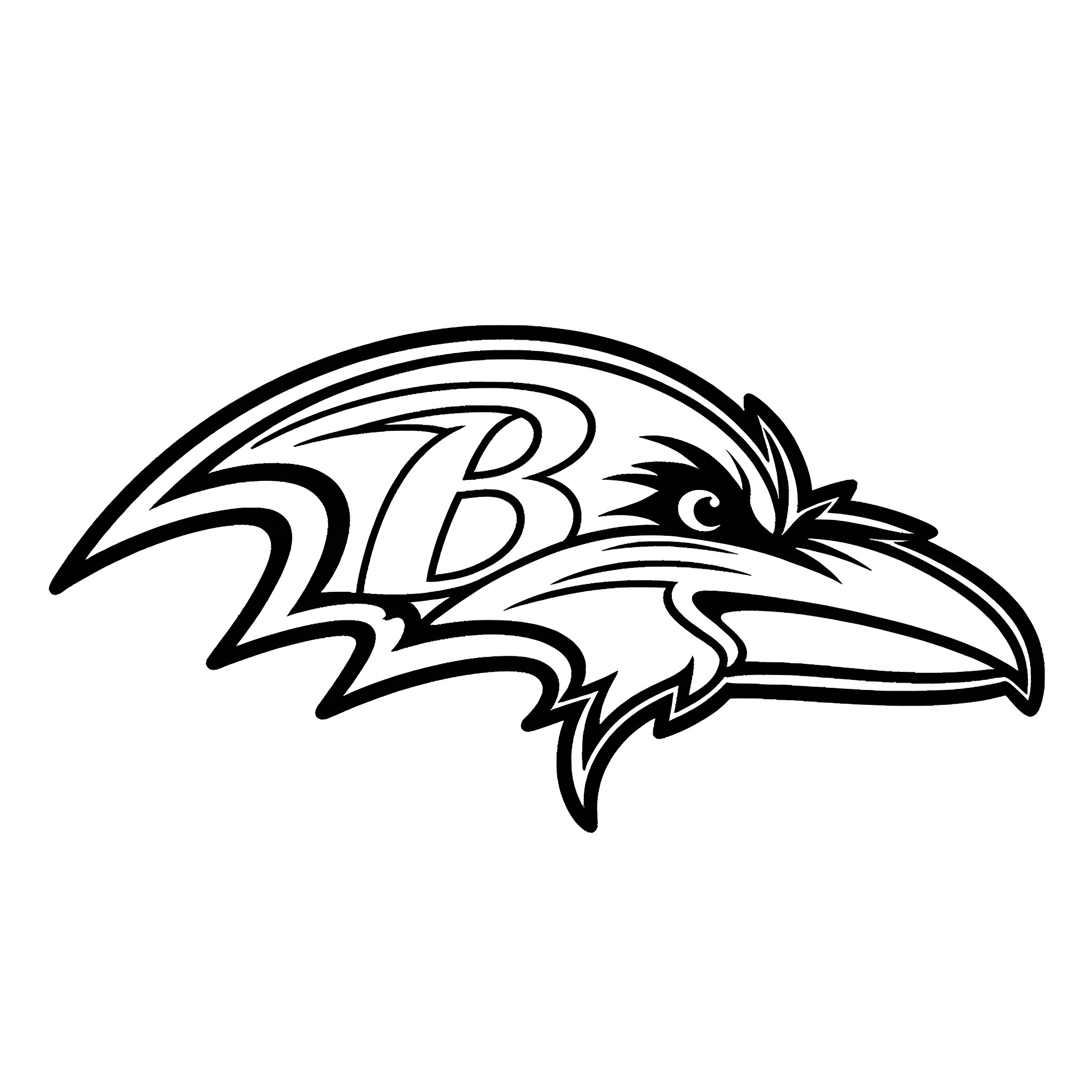 Baltimore Ravens Fierce Football Team Logo Coloring Page (free black-and-white line drawing printable PDF for all, from beginners to advanced learners, including children, teens, adults, and seniors)