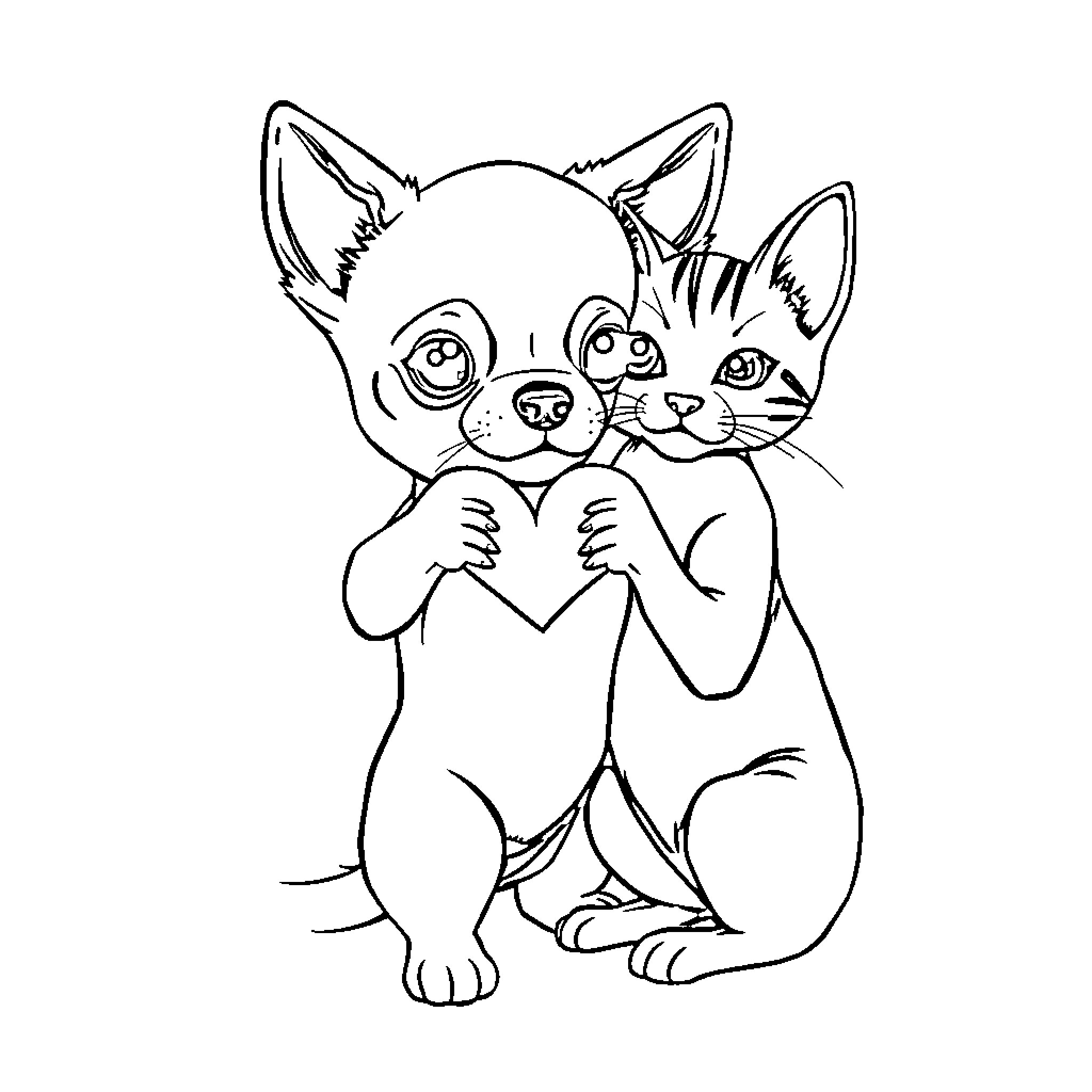 Chihuahua expressing affection with heart Coloring Page (free black-and-white line drawing printable PDF for all, from beginners to advanced learners, including children, teens, adults, and seniors)