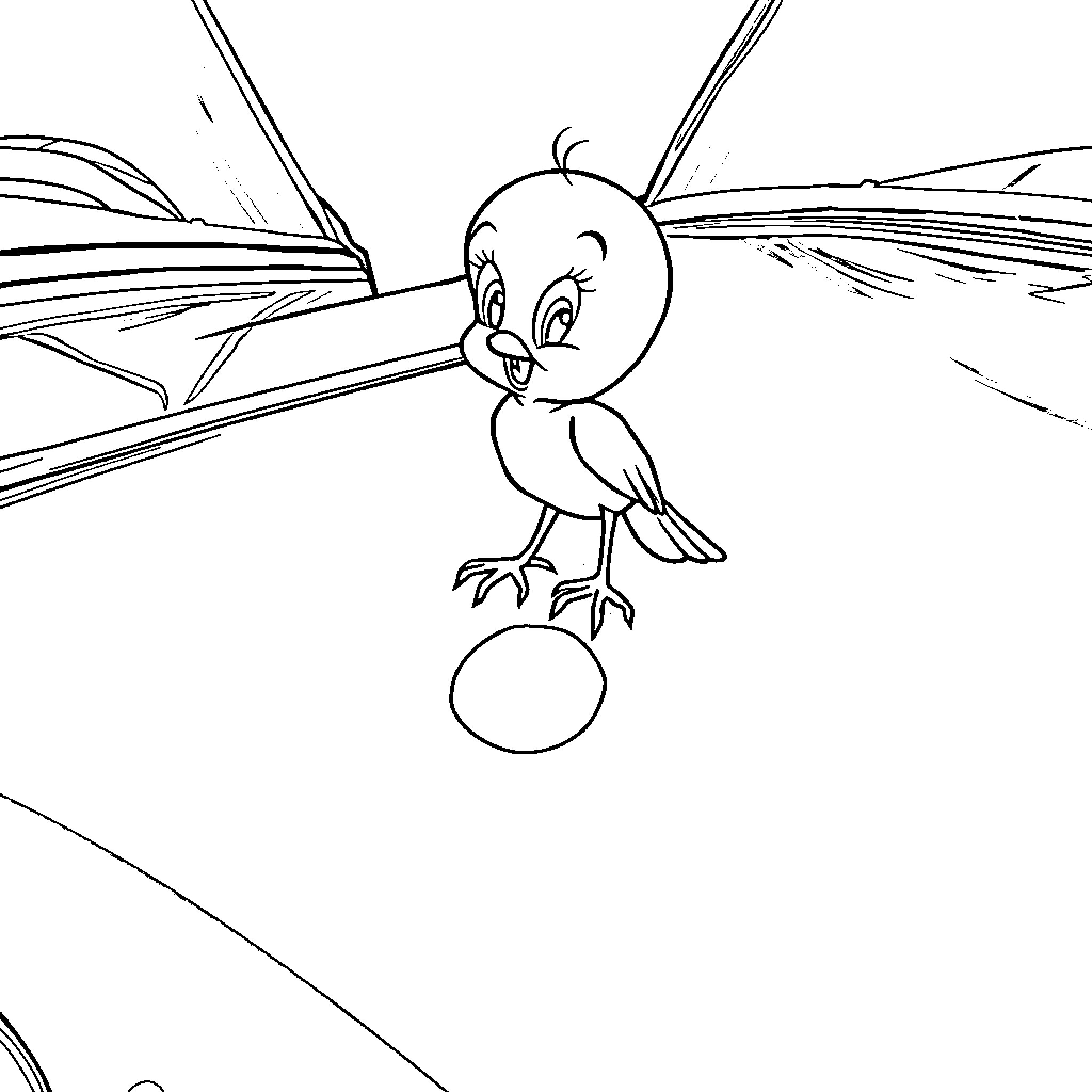 Tweety playing cheerfully on a ledge Coloring Page (free black-and-white line drawing printable PDF for all, from beginners to advanced learners, including children, teens, adults, and seniors)