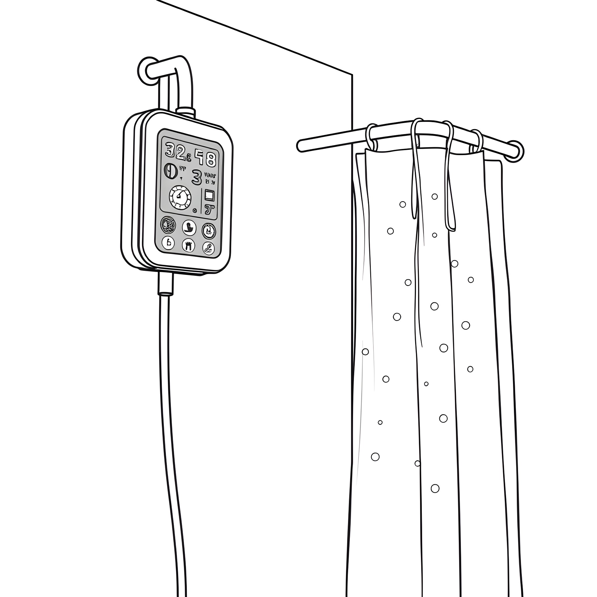 Shower Tracker with Monitoring Device Coloring Page (free black-and-white line drawing printable PDF for all, from beginners to advanced learners, including children, teens, adults, and seniors)