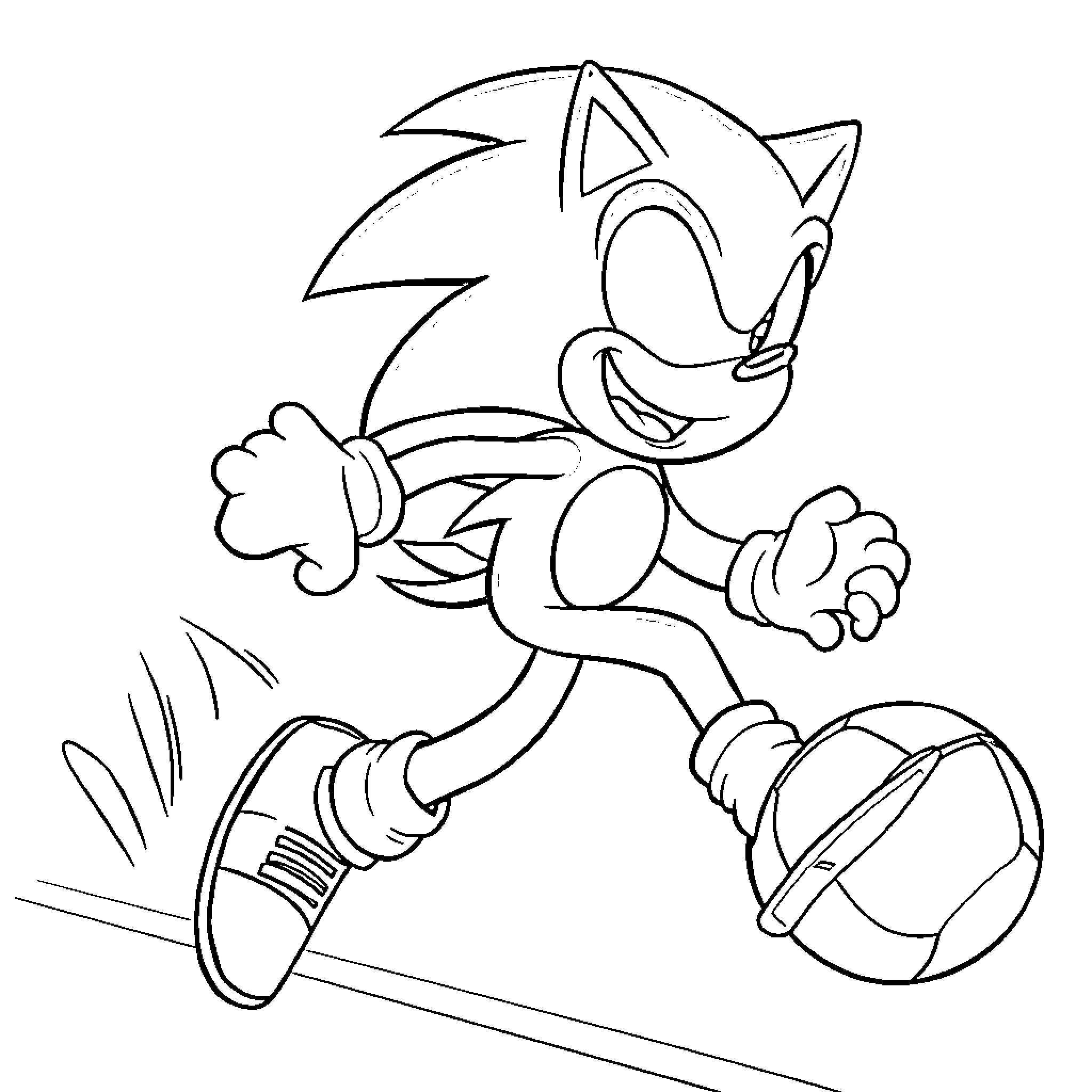 Sonic running with ball in the game environment Coloring Page (free black-and-white line drawing printable PDF for all, from beginners to advanced learners, including children, teens, adults, and seniors)