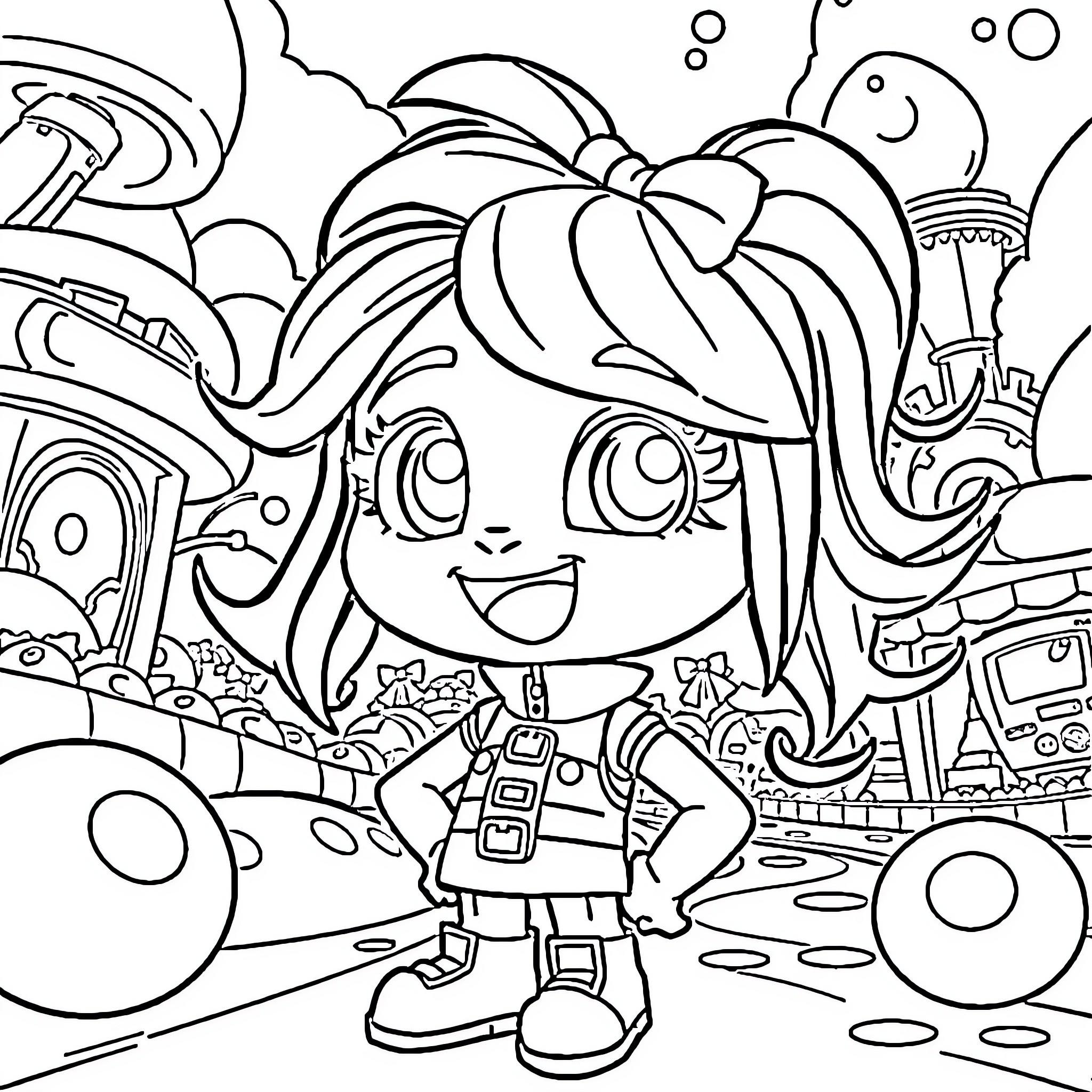 Vanellope's Animated Adventure Coloring Page (free black-and-white line drawing printable PDF for all, from beginners to advanced learners, including children, teens, adults, and seniors)