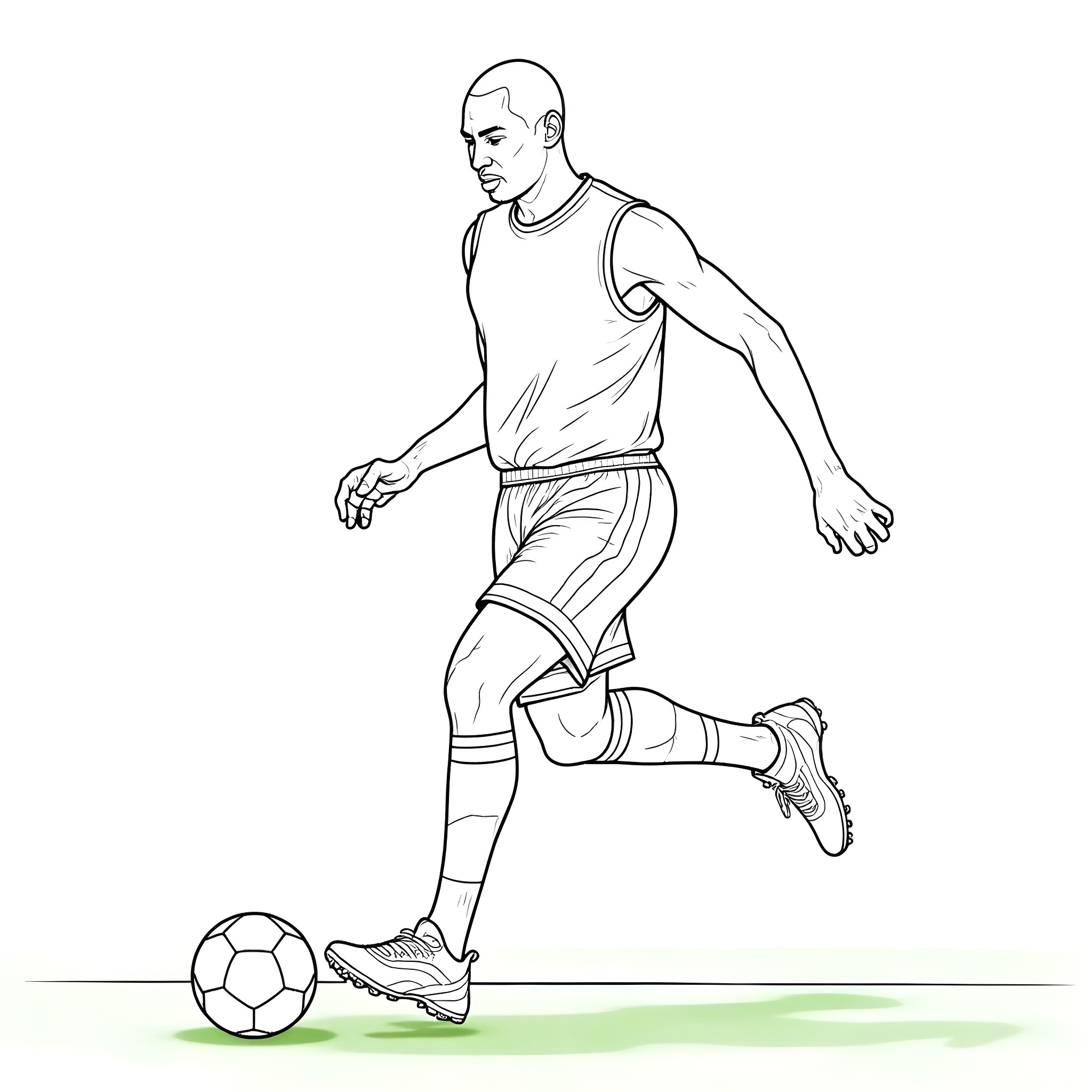 Kobe Bryant playing soccer on the field Coloring Page (free black-and-white line drawing printable PDF for all, from beginners to advanced learners, including children, teens, adults, and seniors)