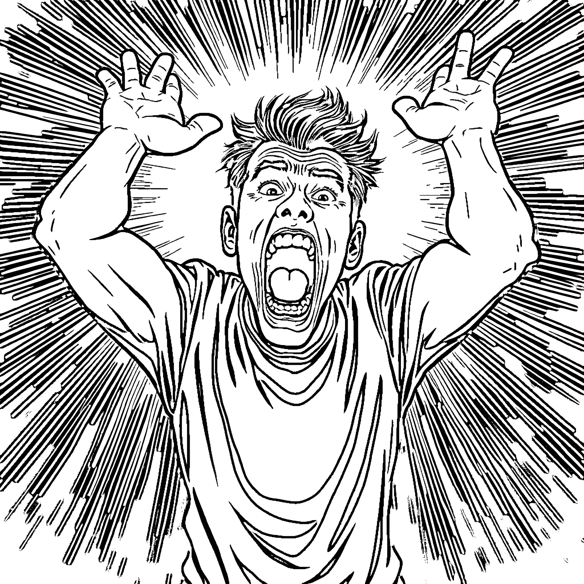 Goat man's emotional outburst Coloring Page (free black-and-white line drawing printable PDF for all, from beginners to advanced learners, including children, teens, adults, and seniors)