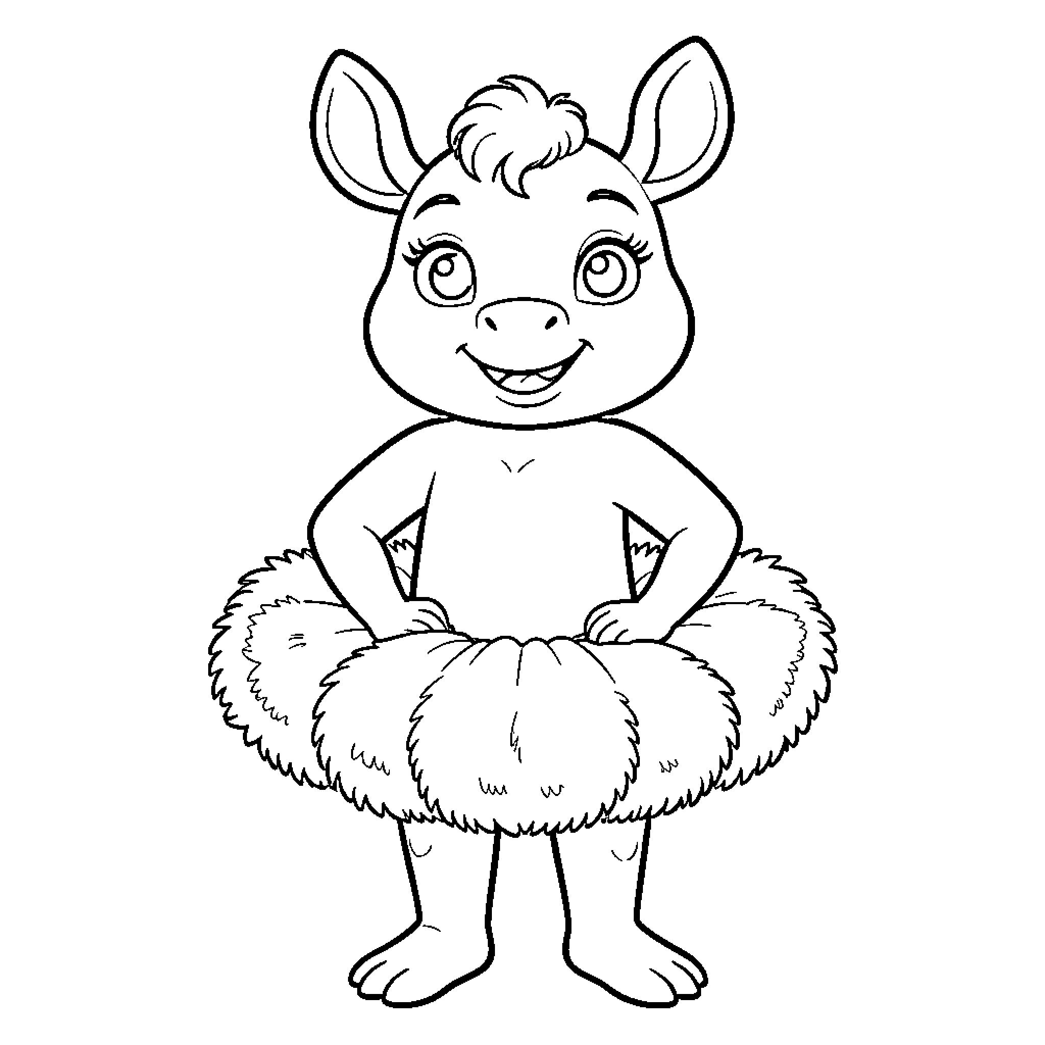 Pumba wearing a fluffy tutu and smiling Coloring Page (free black-and-white line drawing printable PDF for all, from beginners to advanced learners, including children, teens, adults, and seniors)