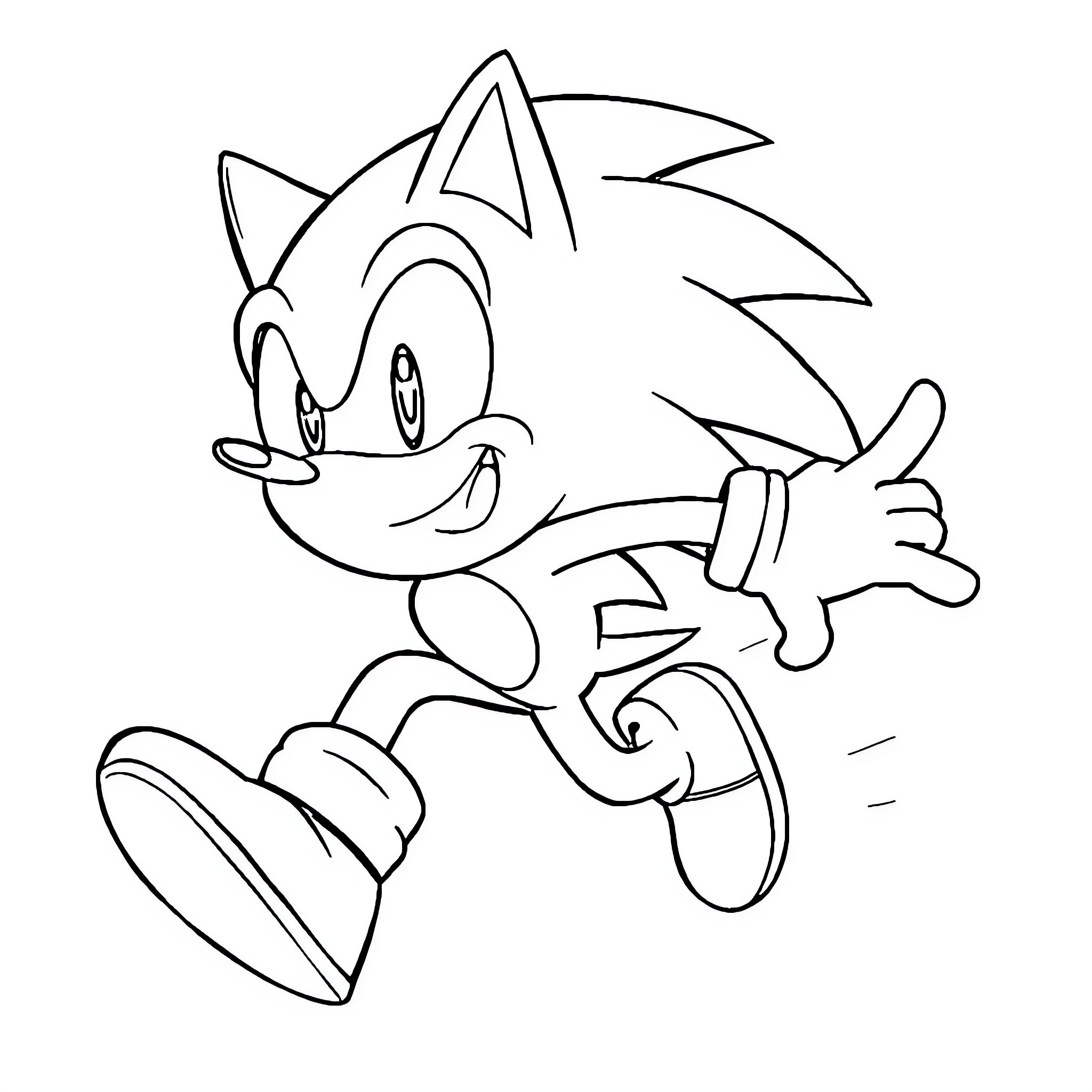 Sonic running and jumping joyfully Coloring Page (free black-and-white line drawing printable PDF for all, from beginners to advanced learners, including children, teens, adults, and seniors)