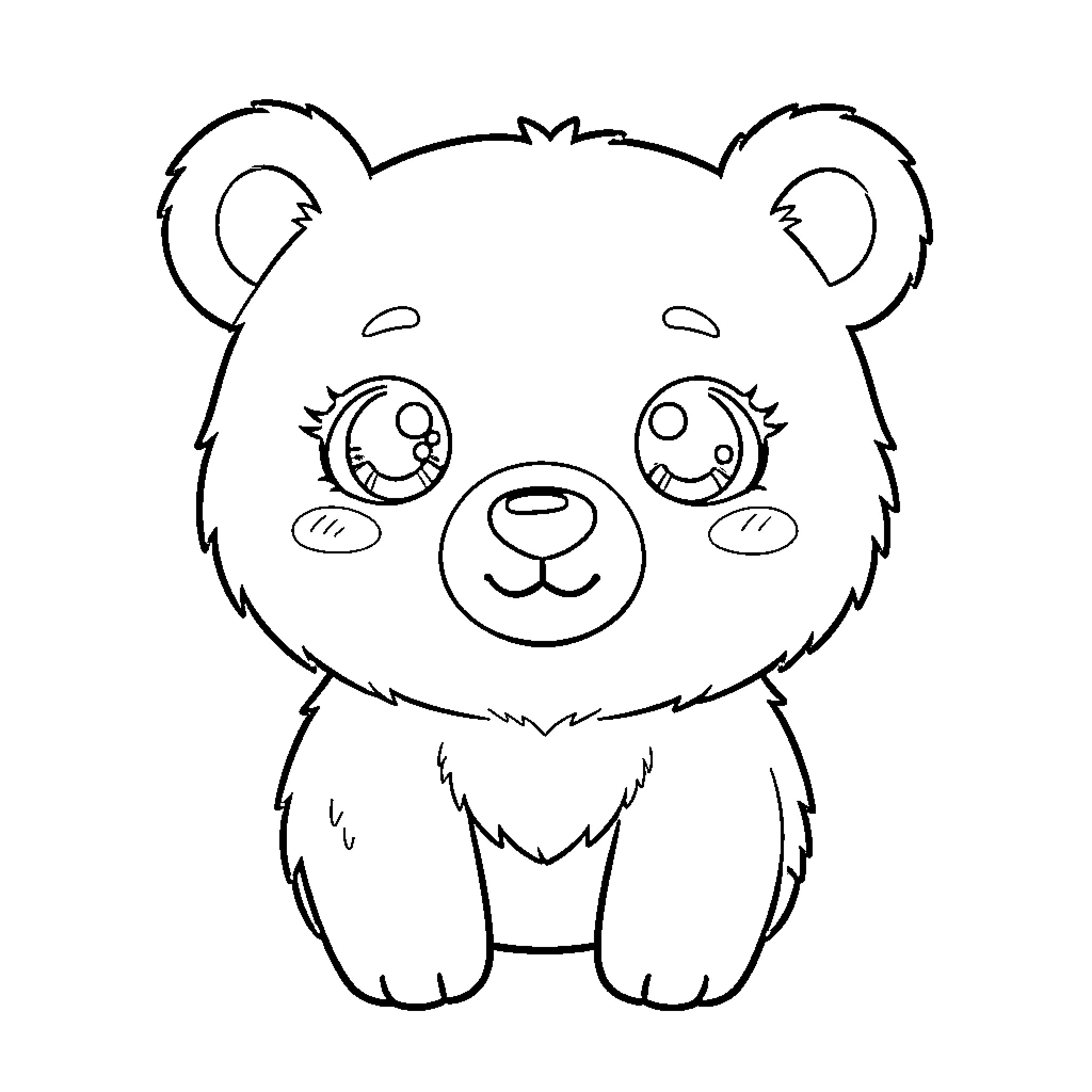 Bear with cute expression and big eyes Coloring Page (free black-and-white line drawing printable PDF for all, from beginners to advanced learners, including children, teens, adults, and seniors)