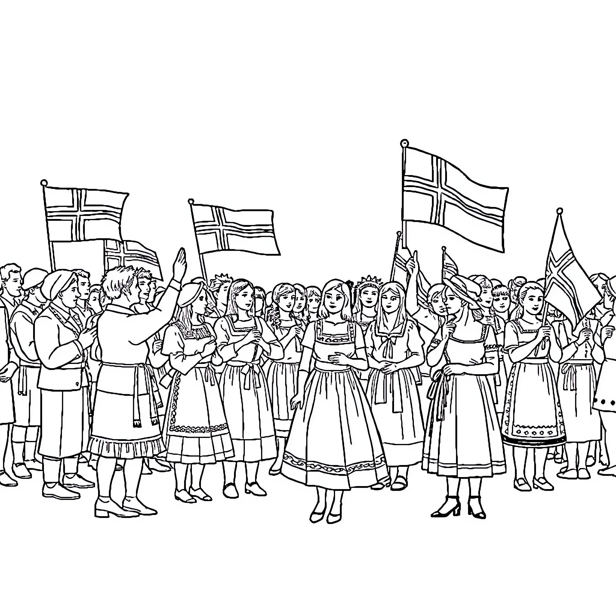 May 17 Celebration of Norwegian Constitution Day Coloring Page (free black-and-white line drawing printable PDF for all, from beginners to advanced learners, including children, teens, adults, and seniors)
