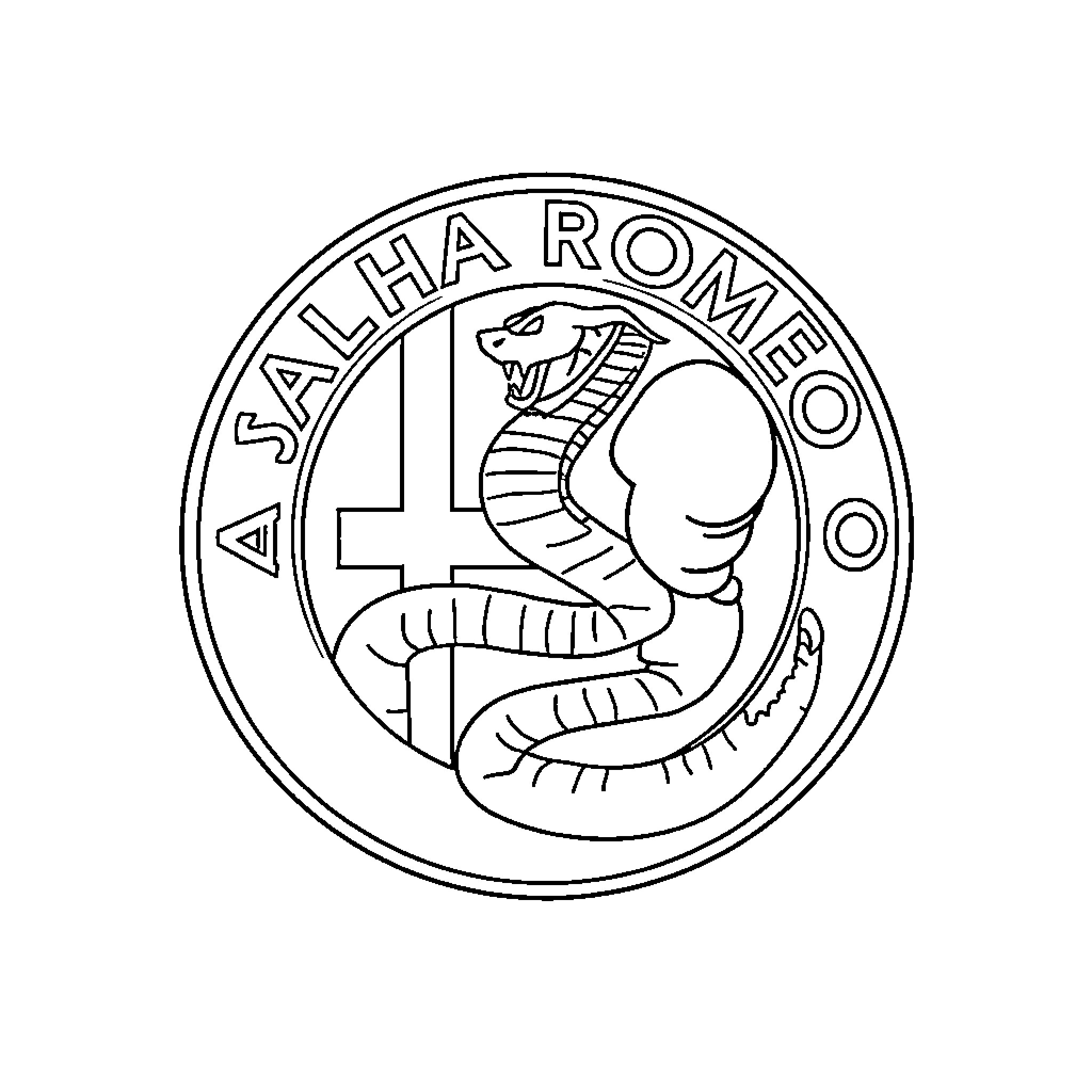 Alpha Romeo Iconic Automotive Brand Logo Coloring Page (free black-and-white line drawing printable PDF for all, from beginners to advanced learners, including children, teens, adults, and seniors)