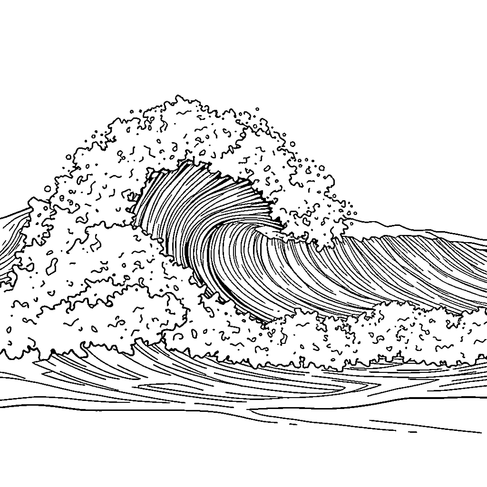 Phrolova's Stormy Ocean Wave Coloring Page (free black-and-white line drawing printable PDF for all, from beginners to advanced learners, including children, teens, adults, and seniors)