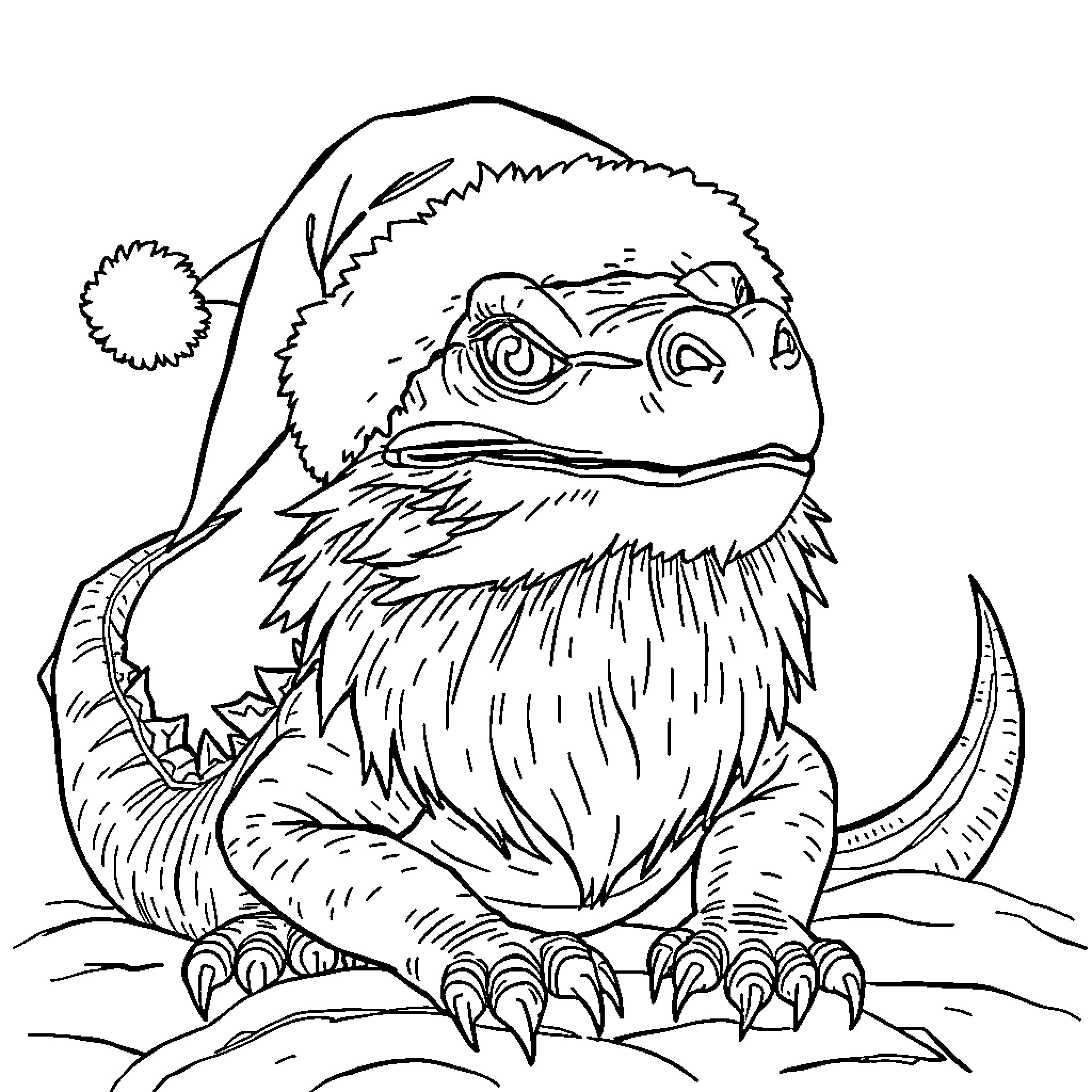 Bearded Dragon lounging in its natural habitat Coloring Page (free black-and-white line drawing printable PDF for all, from beginners to advanced learners, including children, teens, adults, and seniors)