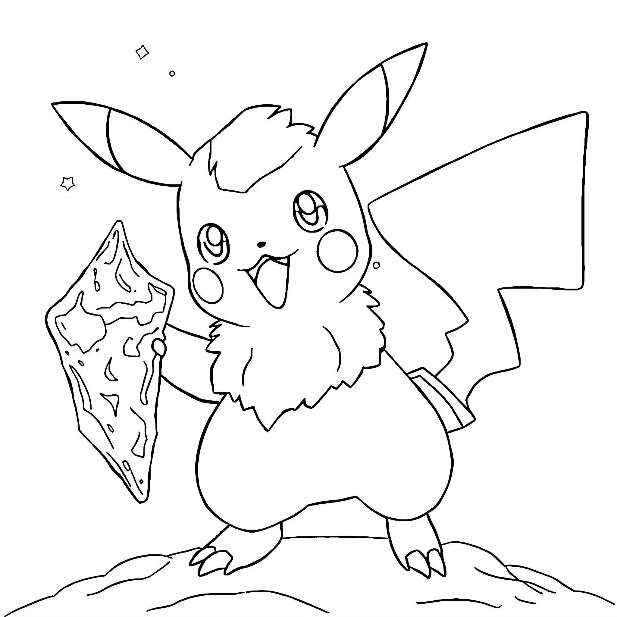 Pokémon Character Holding Crystal Shard Coloring Page (free black-and-white line drawing printable PDF for all, from beginners to advanced learners, including children, teens, adults, and seniors)
