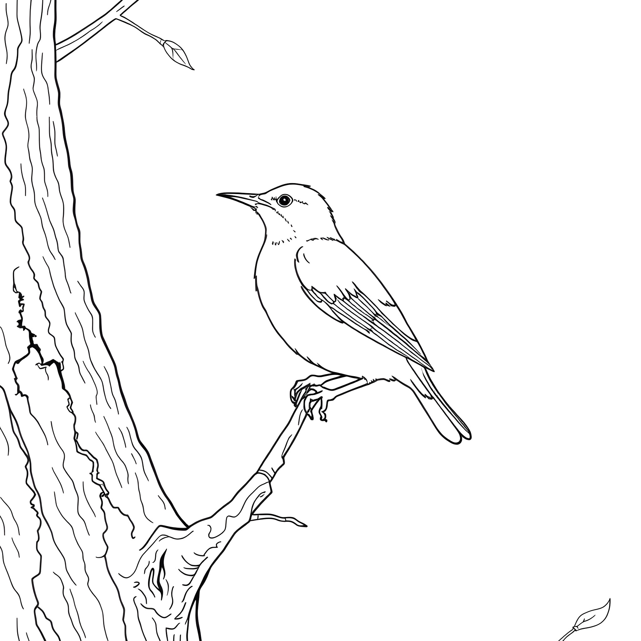 Honeycreeper perching on a tree branch Coloring Page (free black-and-white line drawing printable PDF for all, from beginners to advanced learners, including children, teens, adults, and seniors)