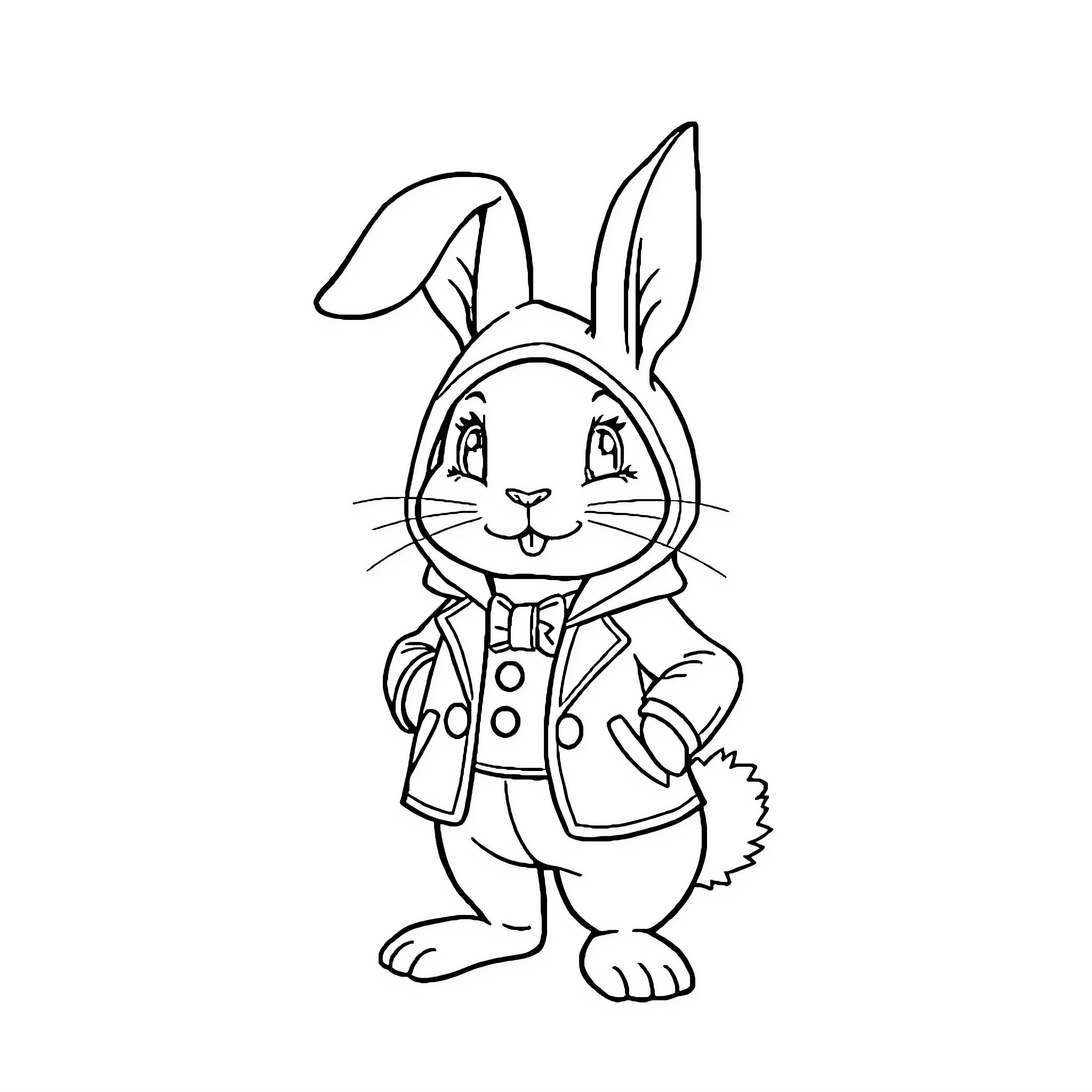 Rabbit dressed in a coat and tie Coloring Page (free black-and-white line drawing printable PDF for all, from beginners to advanced learners, including children, teens, adults, and seniors)
