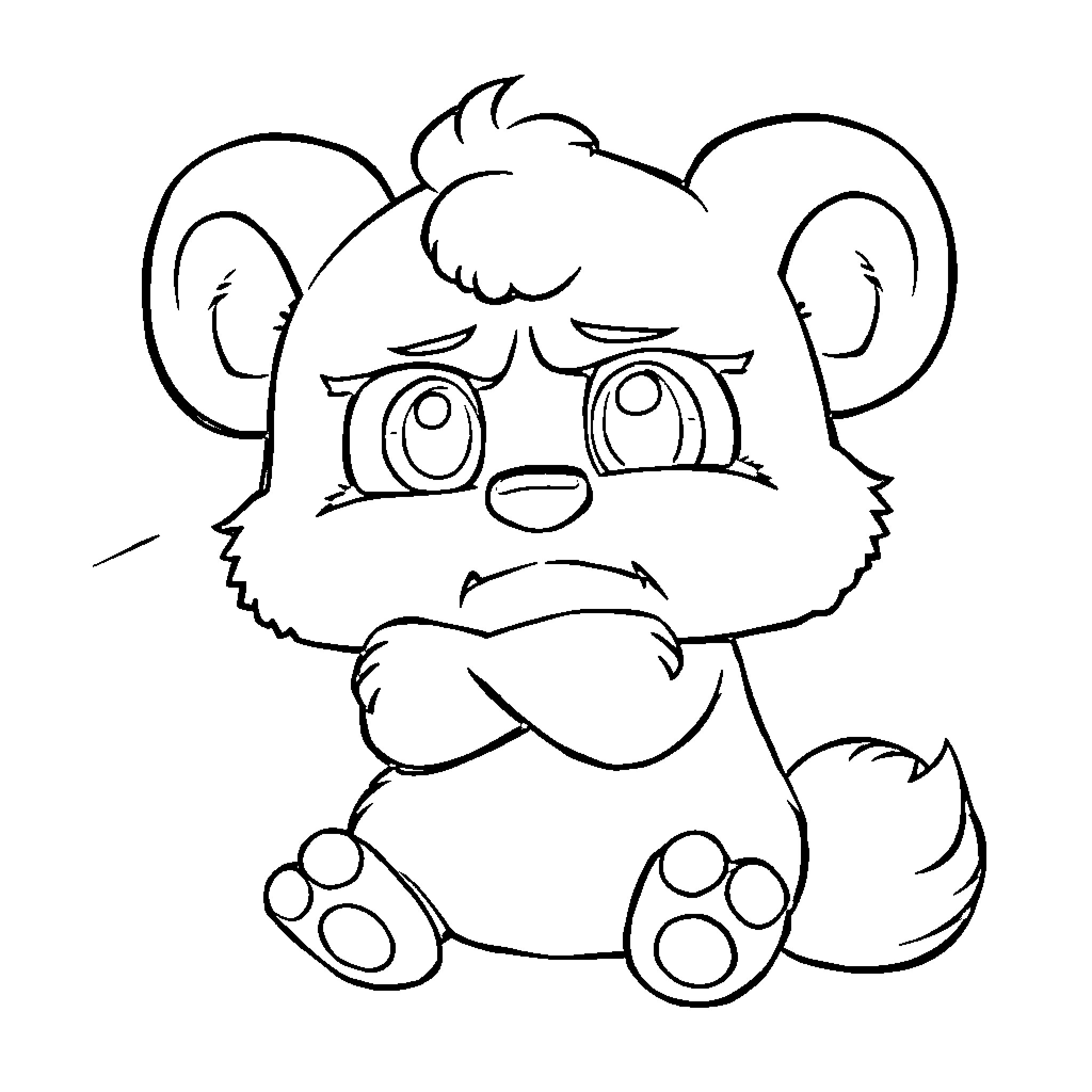 Muffin the Adorable Plush Teddy Bear Coloring Page (free black-and-white line drawing printable PDF for all, from beginners to advanced learners, including children, teens, adults, and seniors)