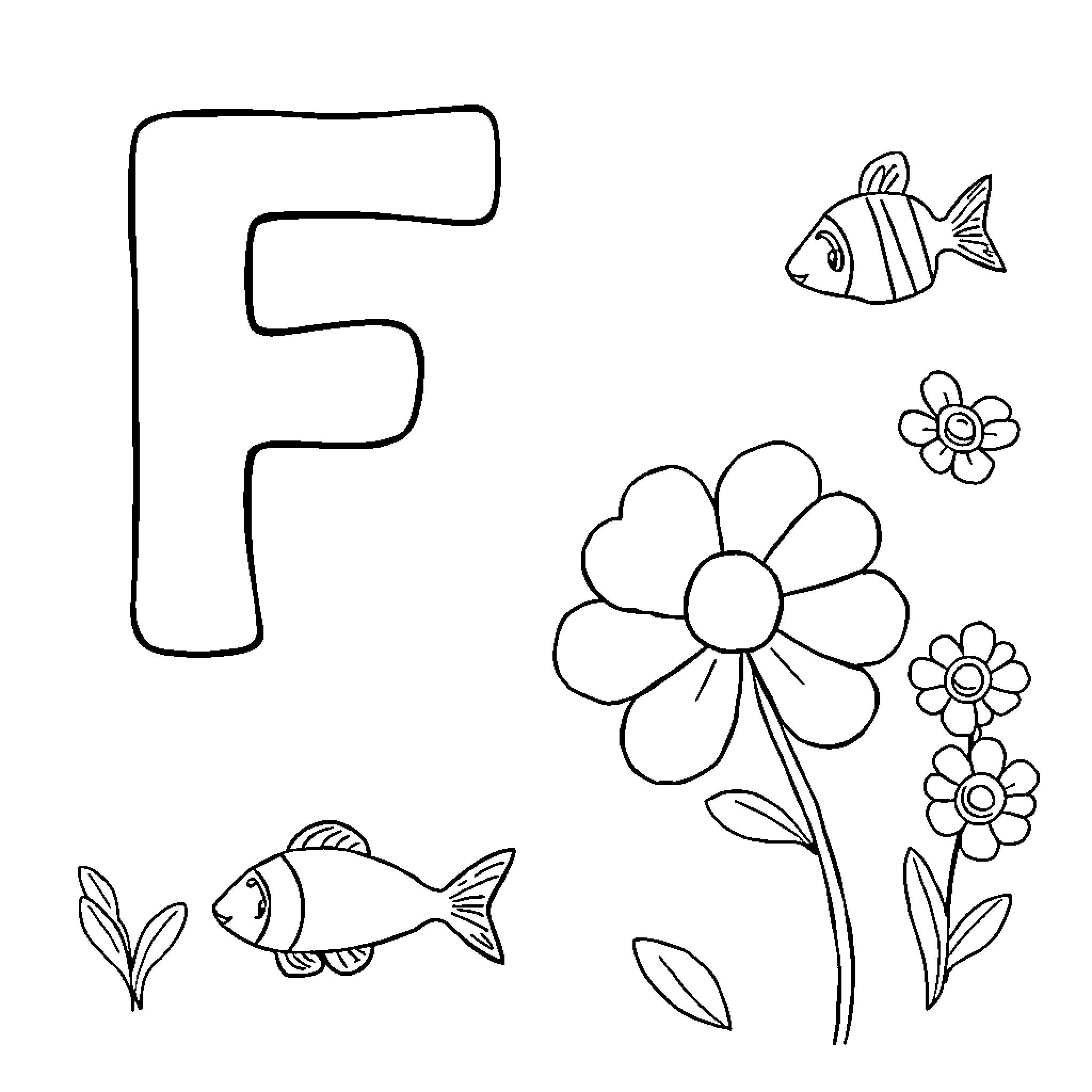 Fanciful Floral and Fish Figures Coloring Page (free black-and-white line drawing printable PDF for all, from beginners to advanced learners, including children, teens, adults, and seniors)