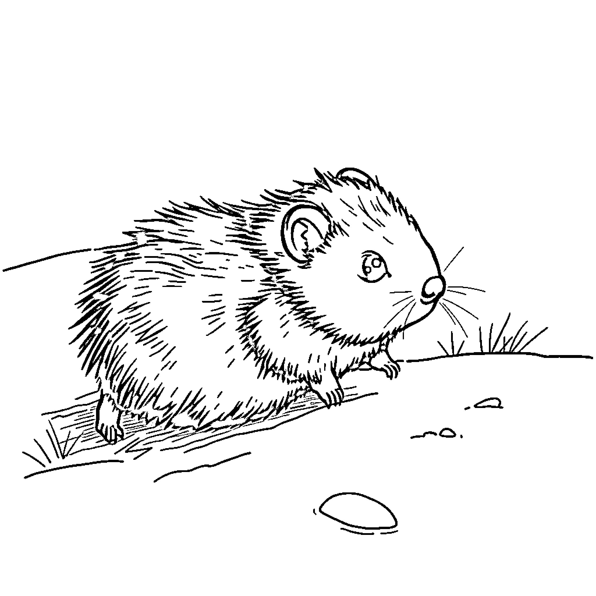 Lemming scurrying through the grass Coloring Page (free black-and-white line drawing printable PDF for all, from beginners to advanced learners, including children, teens, adults, and seniors)