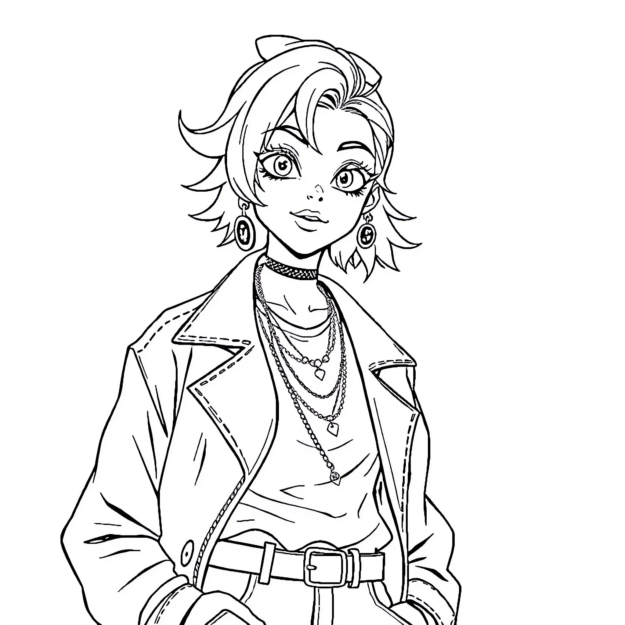 Femboy with punk-inspired fashion and accessories Coloring Page (free black-and-white line drawing printable PDF for all, from beginners to advanced learners, including children, teens, adults, and seniors)