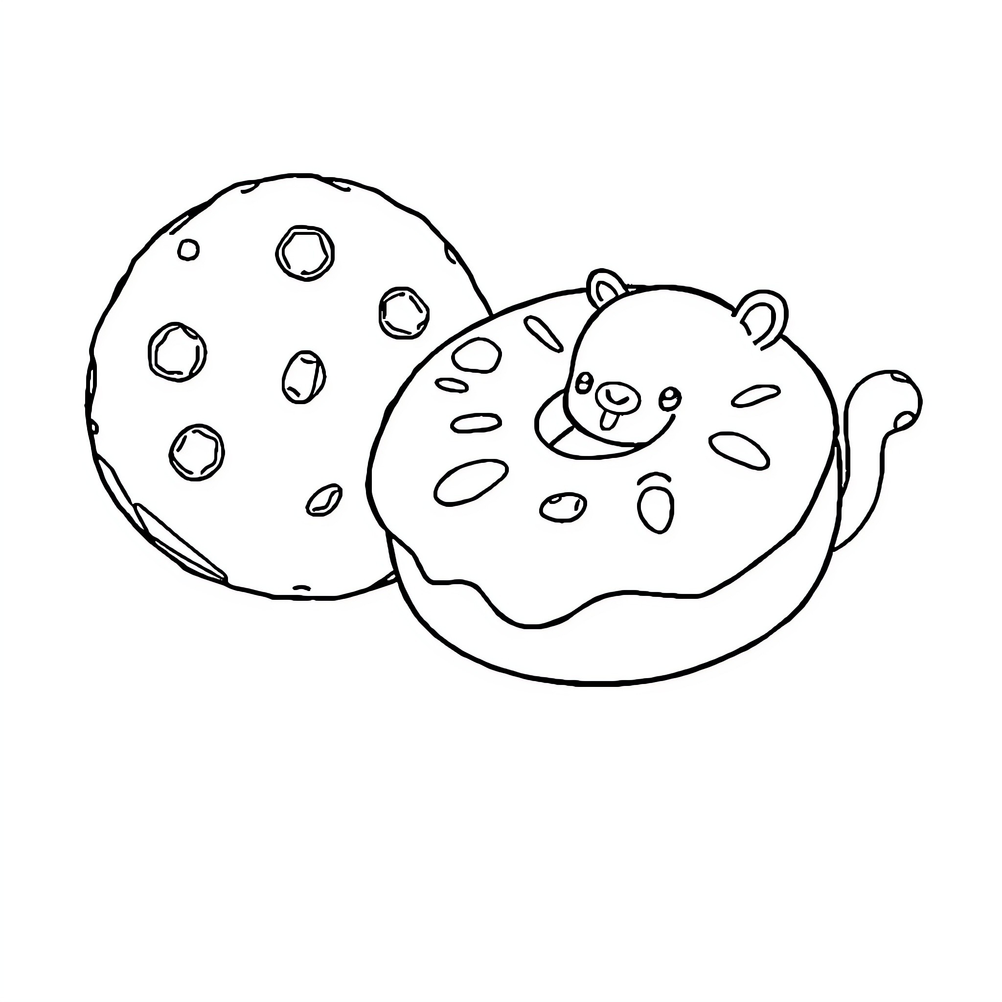 Cookie Bear enjoying a cookie treat Coloring Page (free black-and-white line drawing printable PDF for all, from beginners to advanced learners, including children, teens, adults, and seniors)