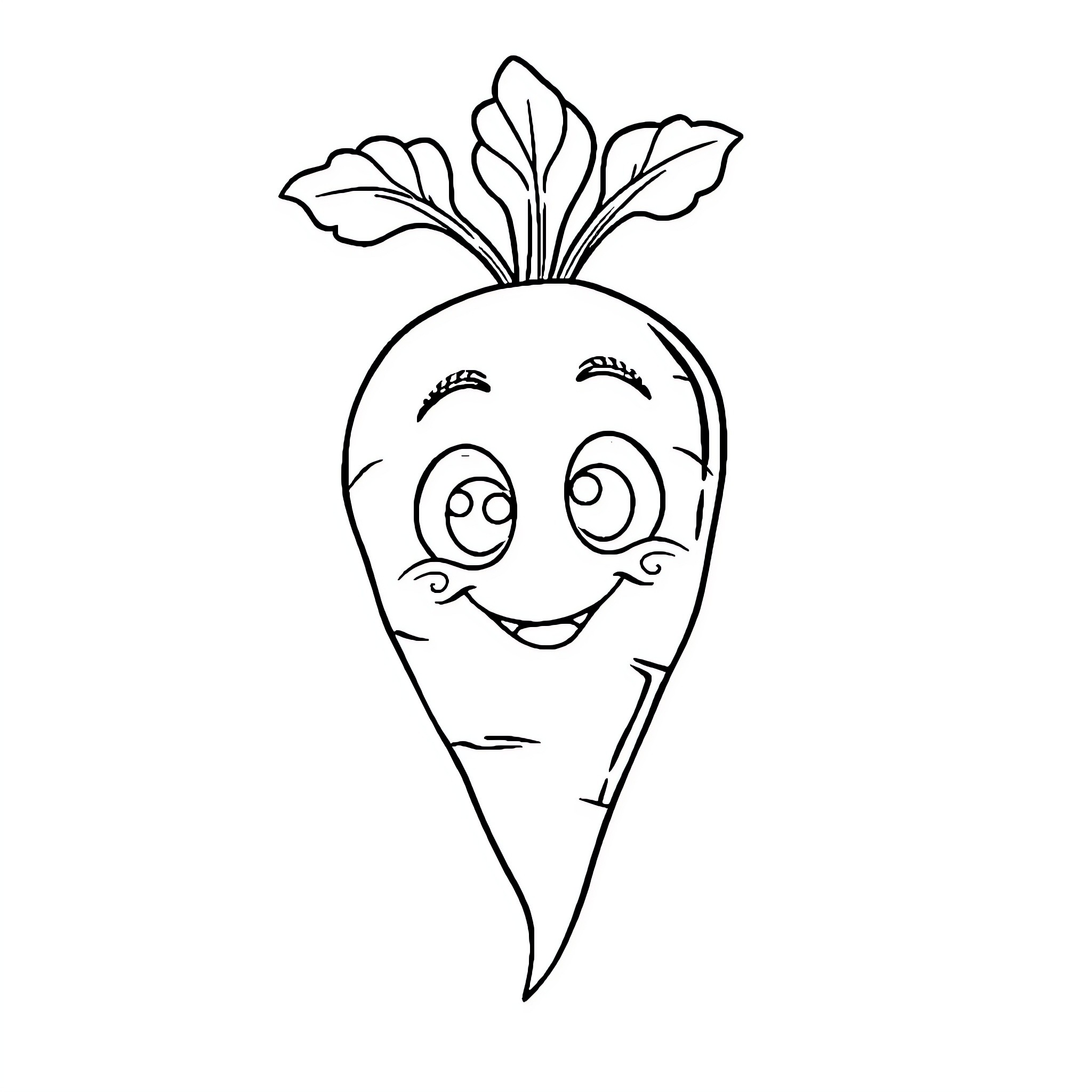 Carrot with a happy expression Coloring Page (free black-and-white line drawing printable PDF for all, from beginners to advanced learners, including children, teens, adults, and seniors)